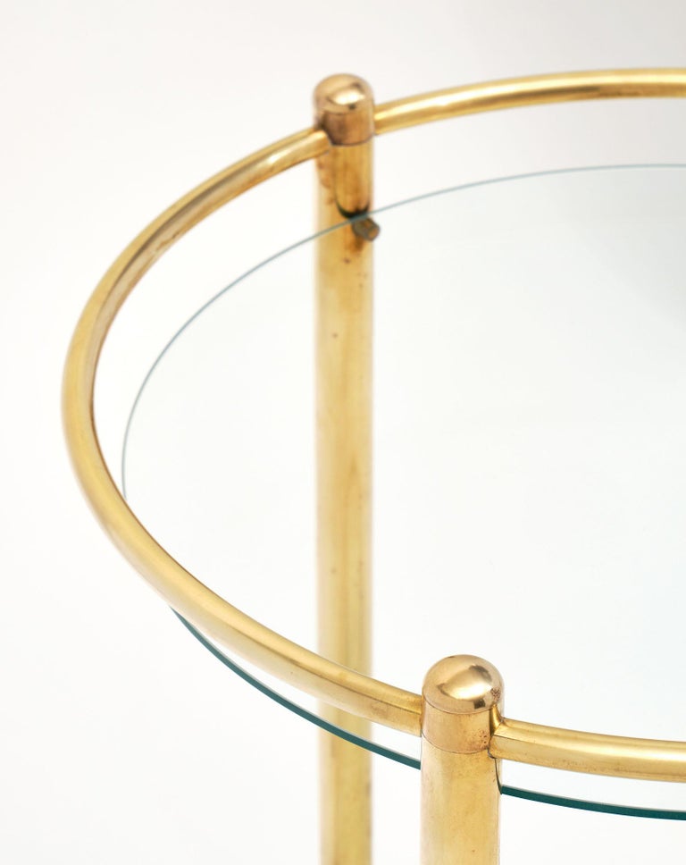 Brass and Glass French Side Table on Casters at 1stDibs