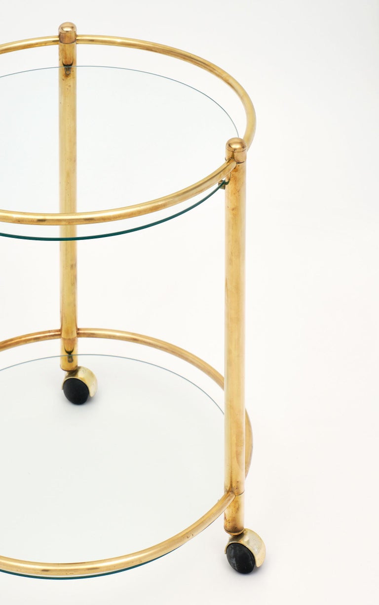 Brass and Glass French Side Table on Casters at 1stDibs