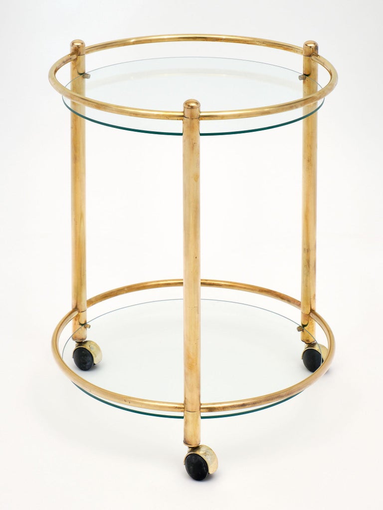 Brass and Glass French Side Table on Casters at 1stDibs