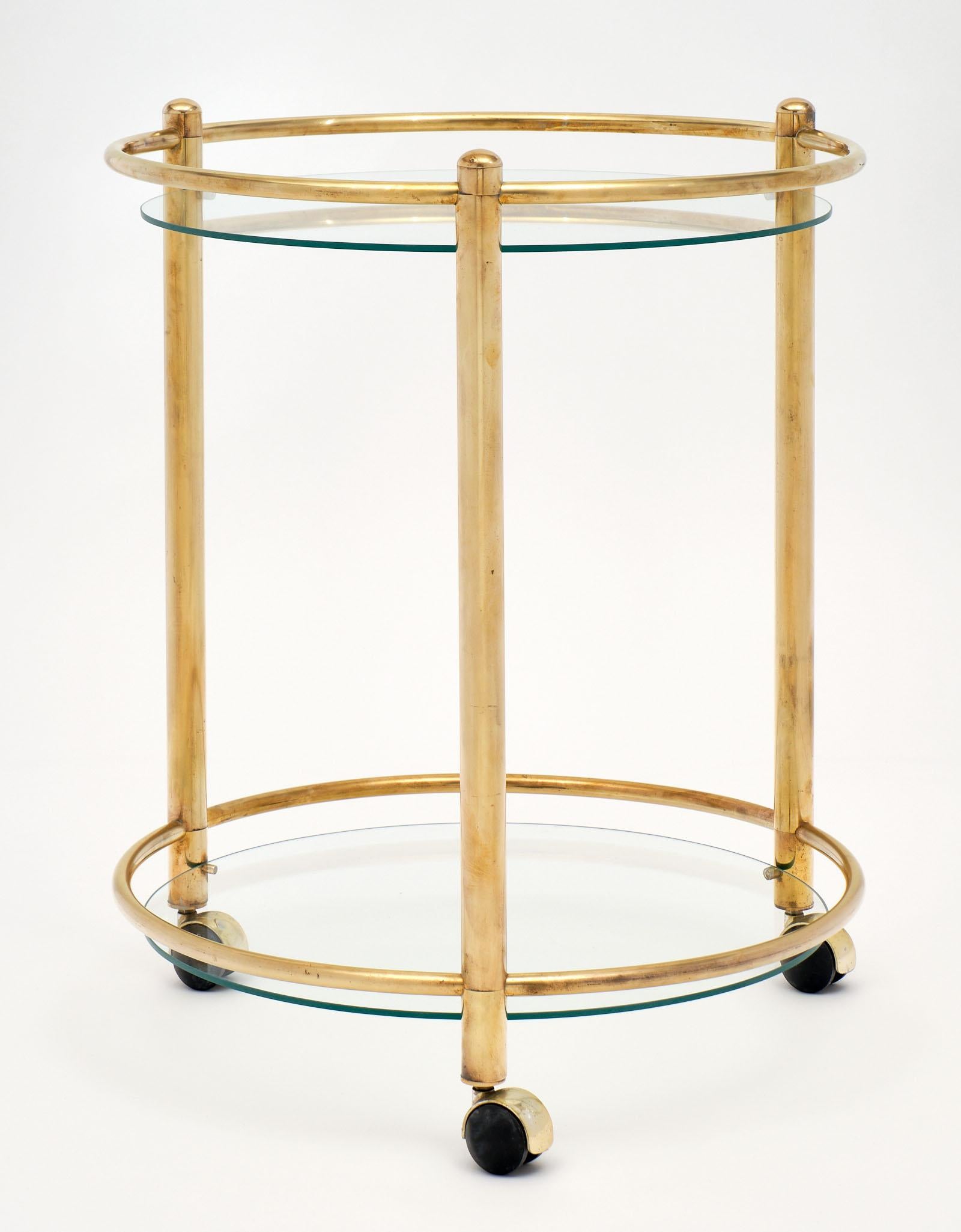 Brass and Glass French Side Table on Casters 2