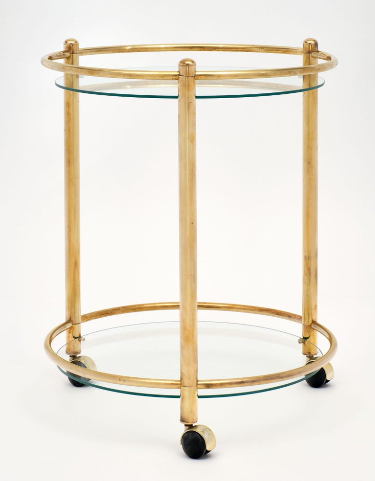 Brass and Glass French Side Table on Casters at 1stDibs