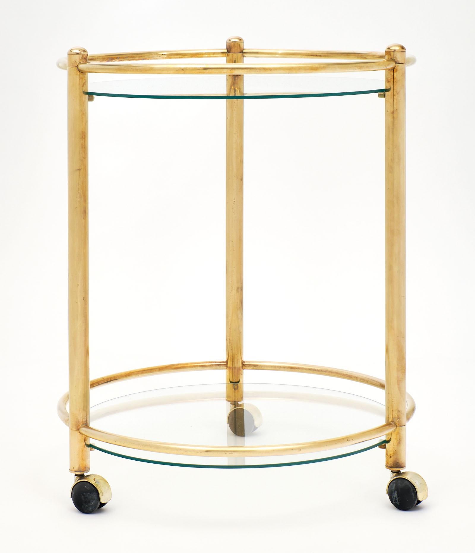 Brass and Glass French Side Table on Casters 3