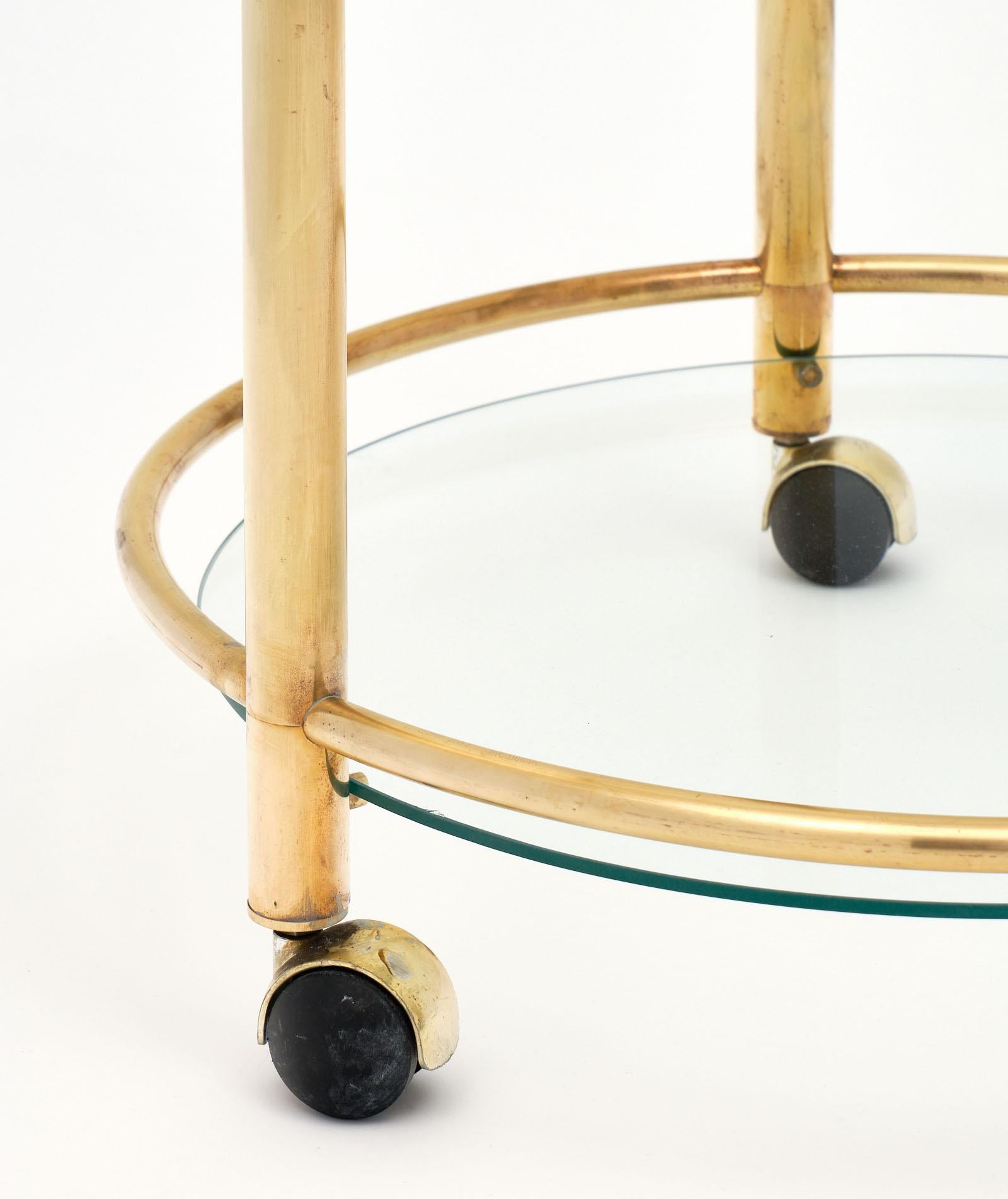 Brass and Glass French Side Table on Casters 4