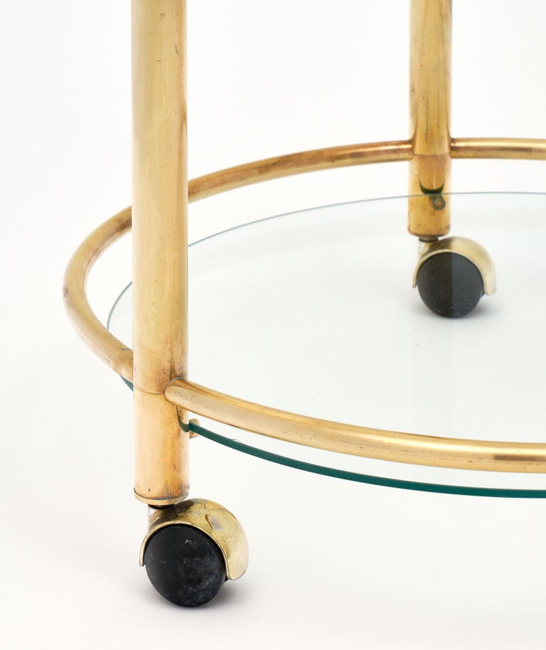Brass and Glass French Side Table on Casters at 1stDibs