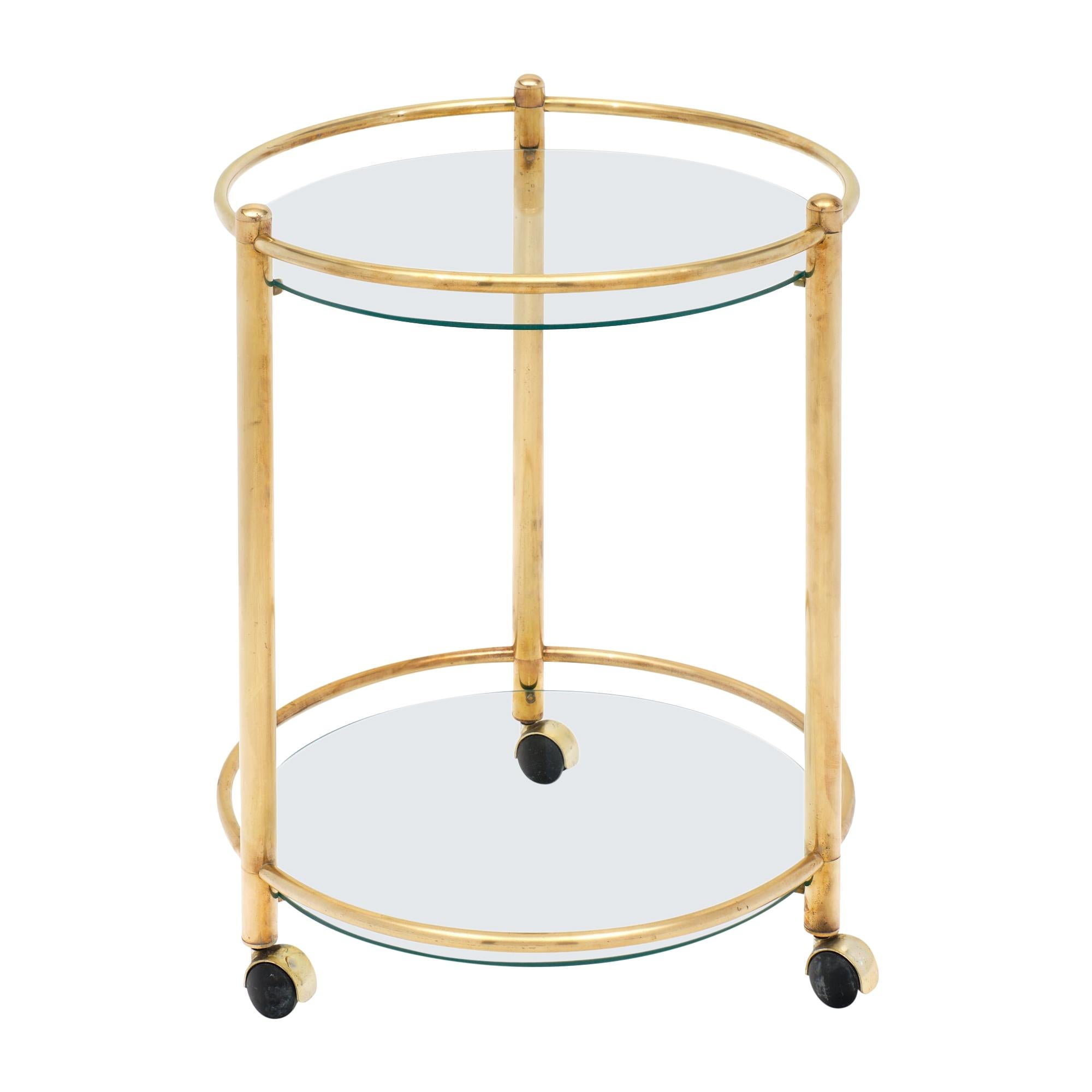 Brass and Glass French Side Table on Casters