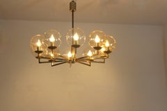 Brass and Glass Globe Chandelier, Kaiser Leuchten, 1960s Germany