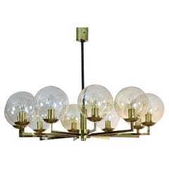 Brass and Glass Globe Chandelier, Kaiser Leuchten, 1960s Germany