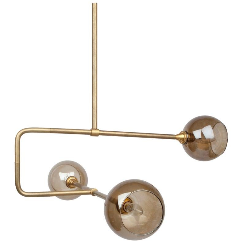 Brass and Glass Globe Triple Circuit Pendant Light For Sale