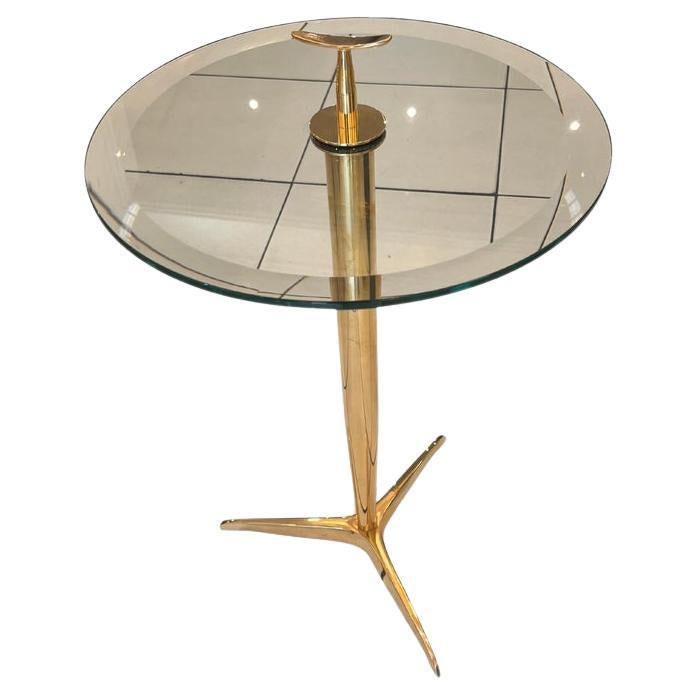 Gueridon in ottone e vetro in vendita