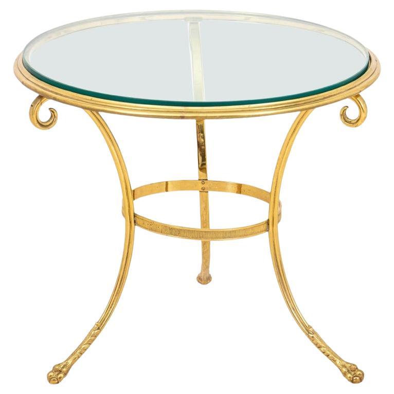 Brass and Glass Gueridon Side Table For Sale