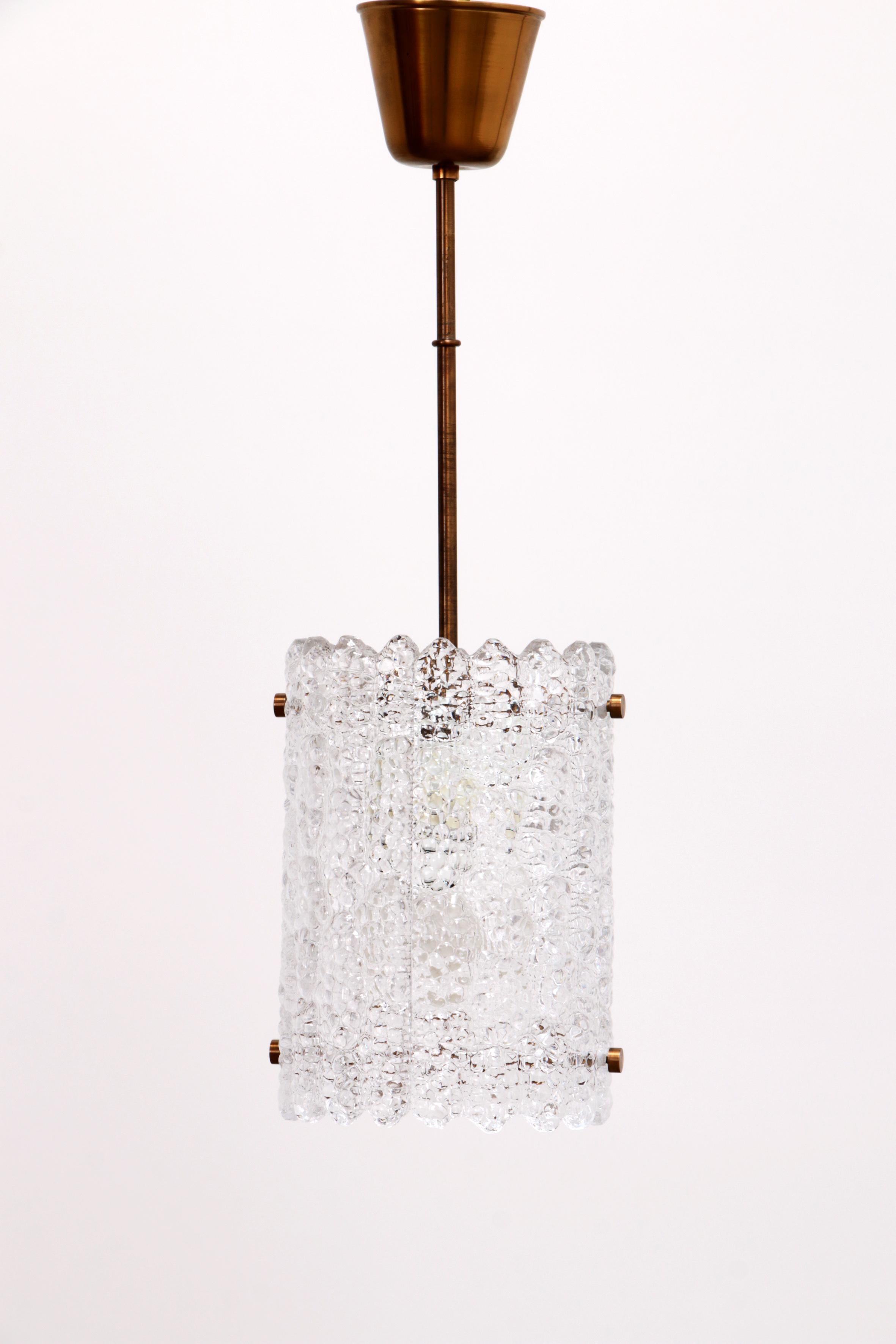 Scandinavian Modern Brass and glass hanging lamp by Carl Fagerlund for Orrefors, Sweden For Sale
