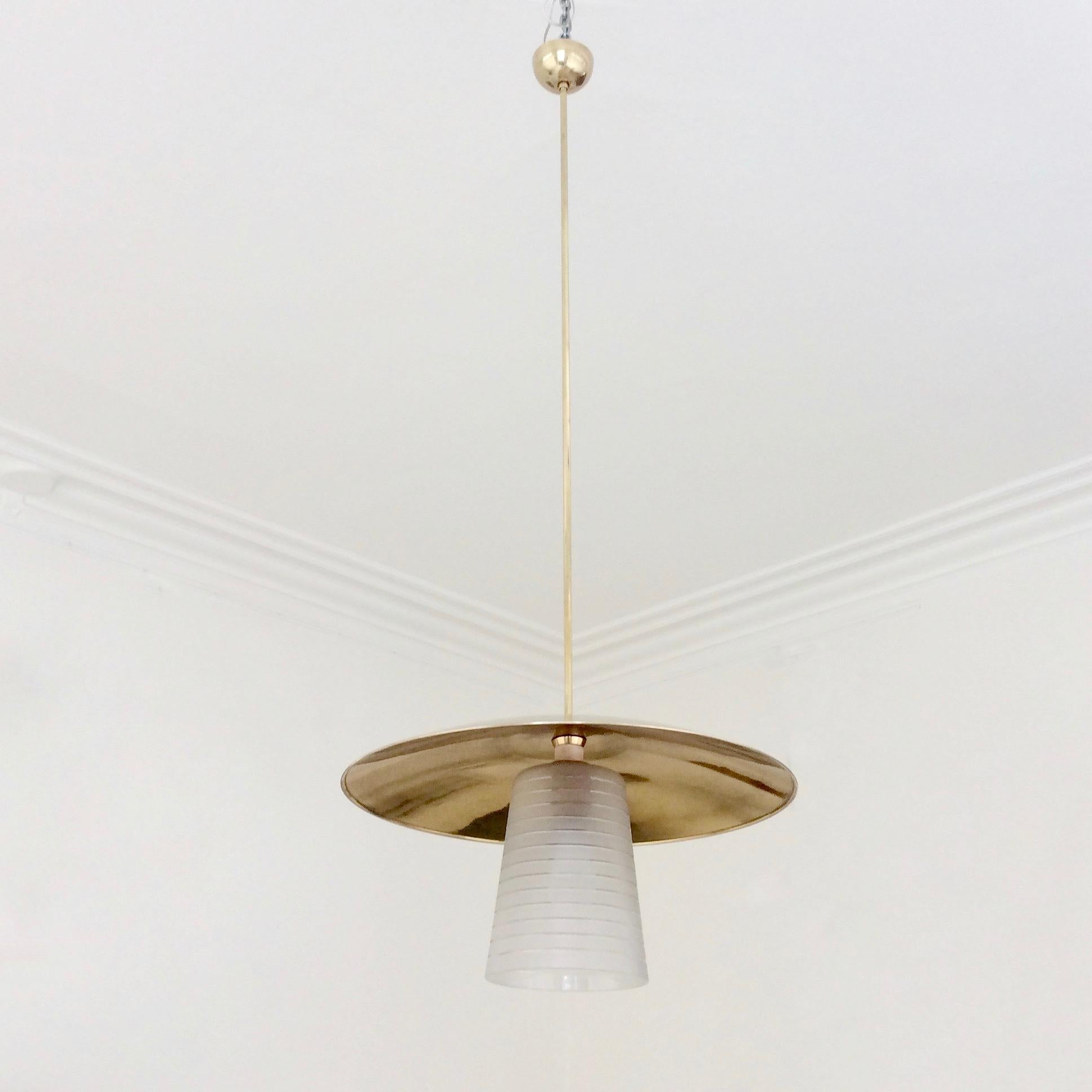 Italian Hanging Lamp, Brass And Frosted Glass, circa 1950 8
