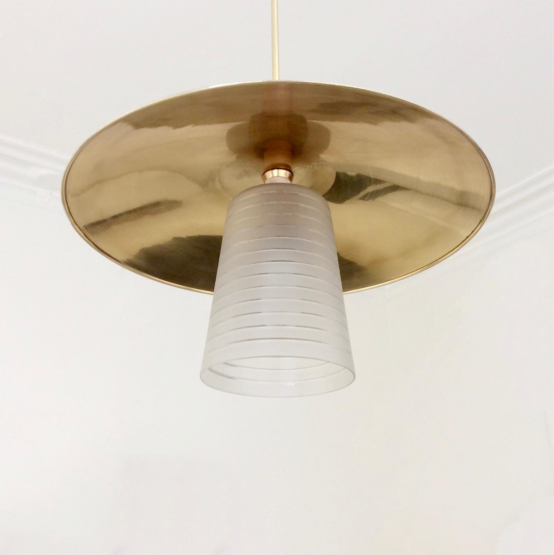 Italian Hanging Lamp, Brass And Frosted Glass, circa 1950 In Good Condition In Brussels, BE