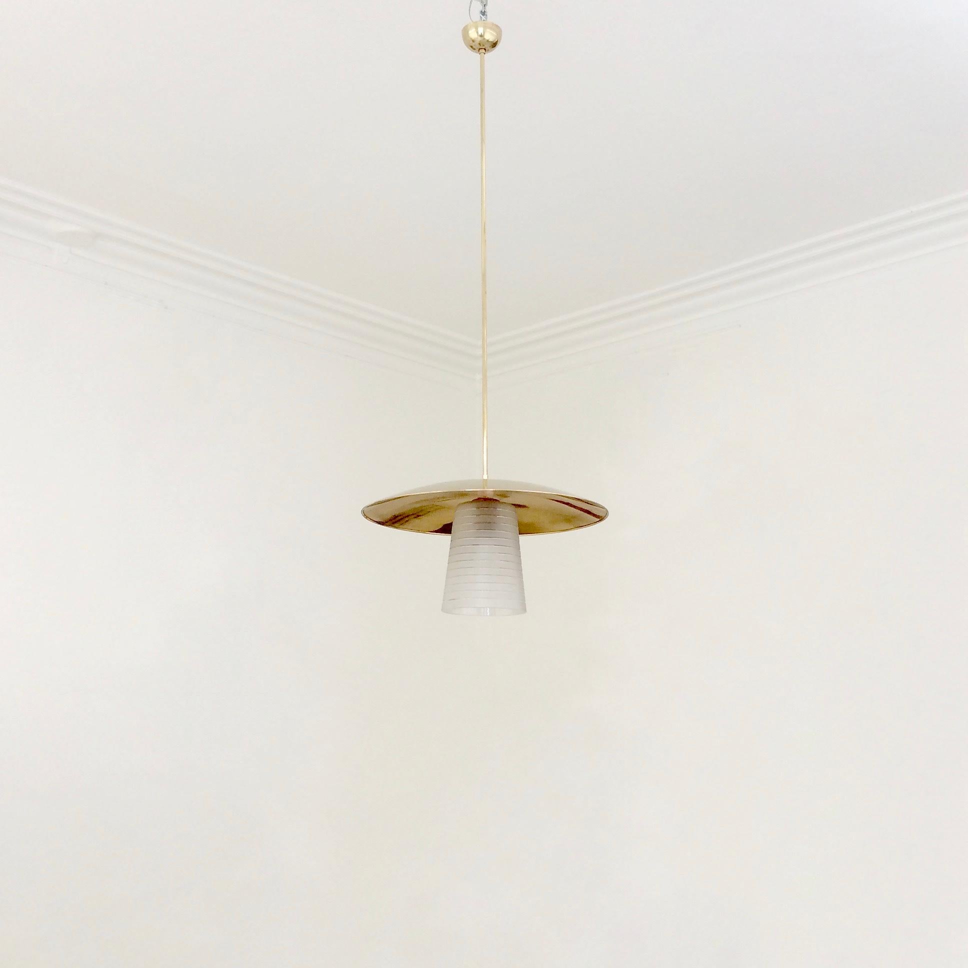 Italian Hanging Lamp, Brass And Frosted Glass, circa 1950 1