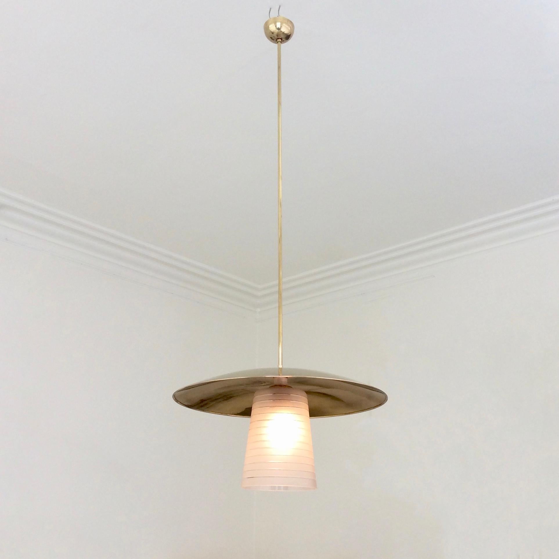 Italian Hanging Lamp, Brass And Frosted Glass, circa 1950 2