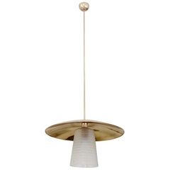 Italian Hanging Lamp, Brass And Frosted Glass, circa 1950