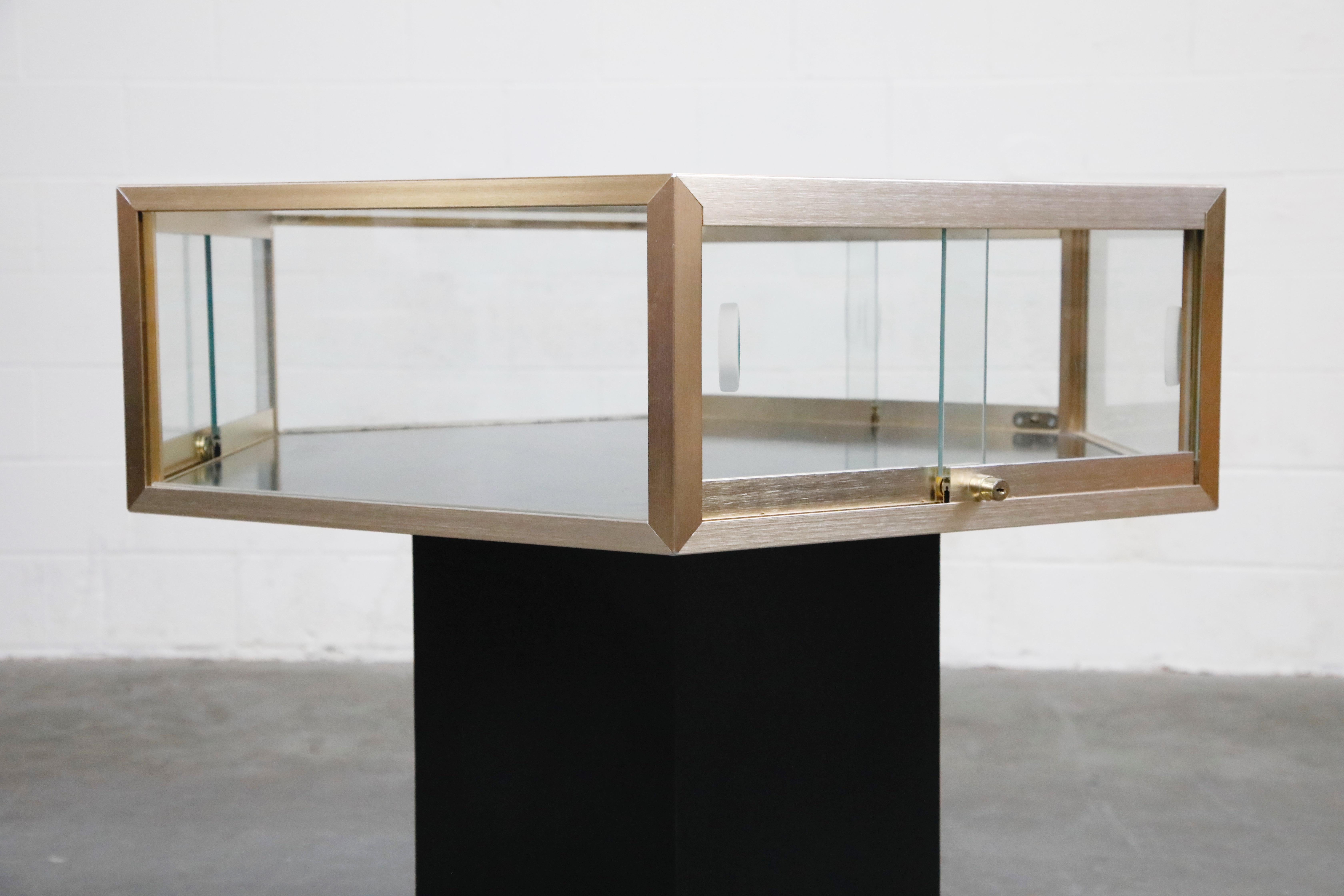 Brass and Glass Hexagonal Display Showcase Center Table, circa 1970s 6