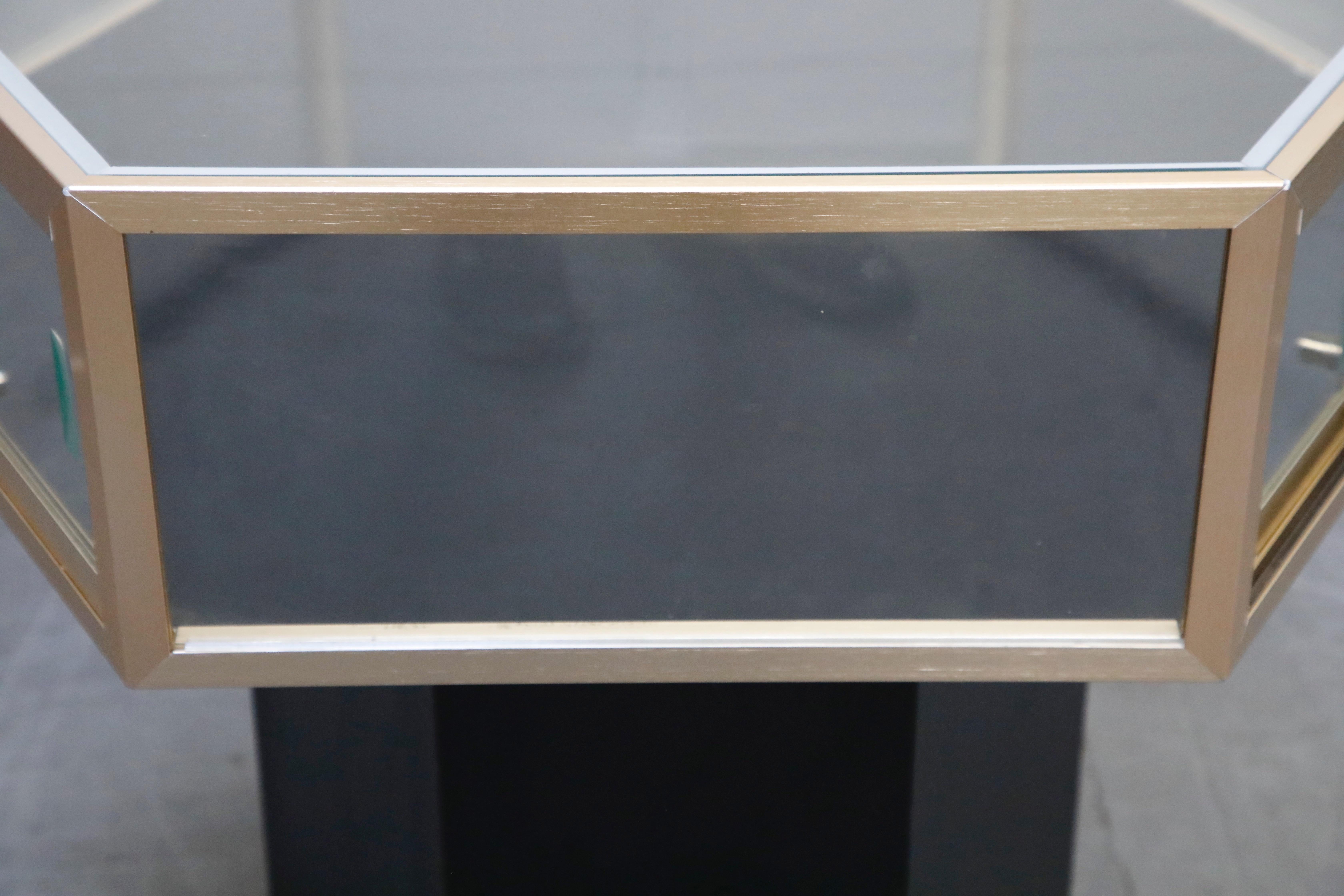 Brass and Glass Hexagonal Display Showcase Center Table, circa 1970s 10