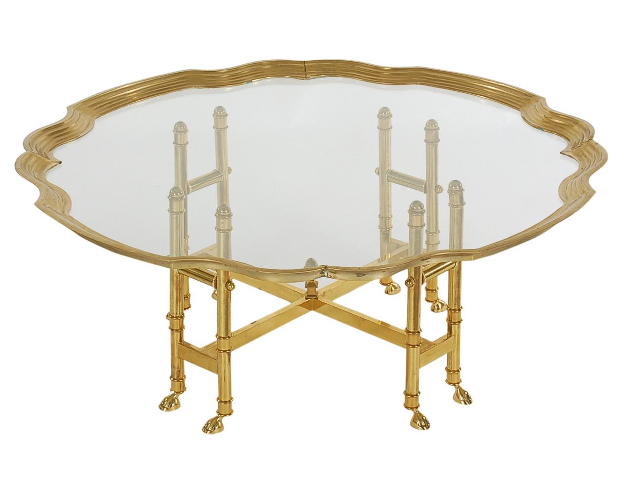Brass and Glass Hollywood Regency Tray Cocktail Table after Labarge In Good Condition In Philadelphia, PA