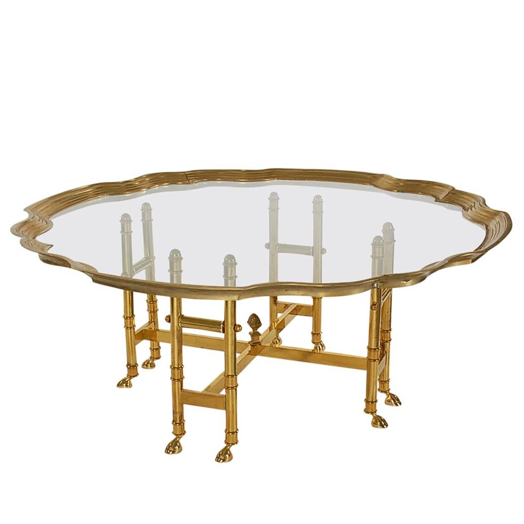 Brass and Glass Hollywood Regency Tray Cocktail Table after Labarge