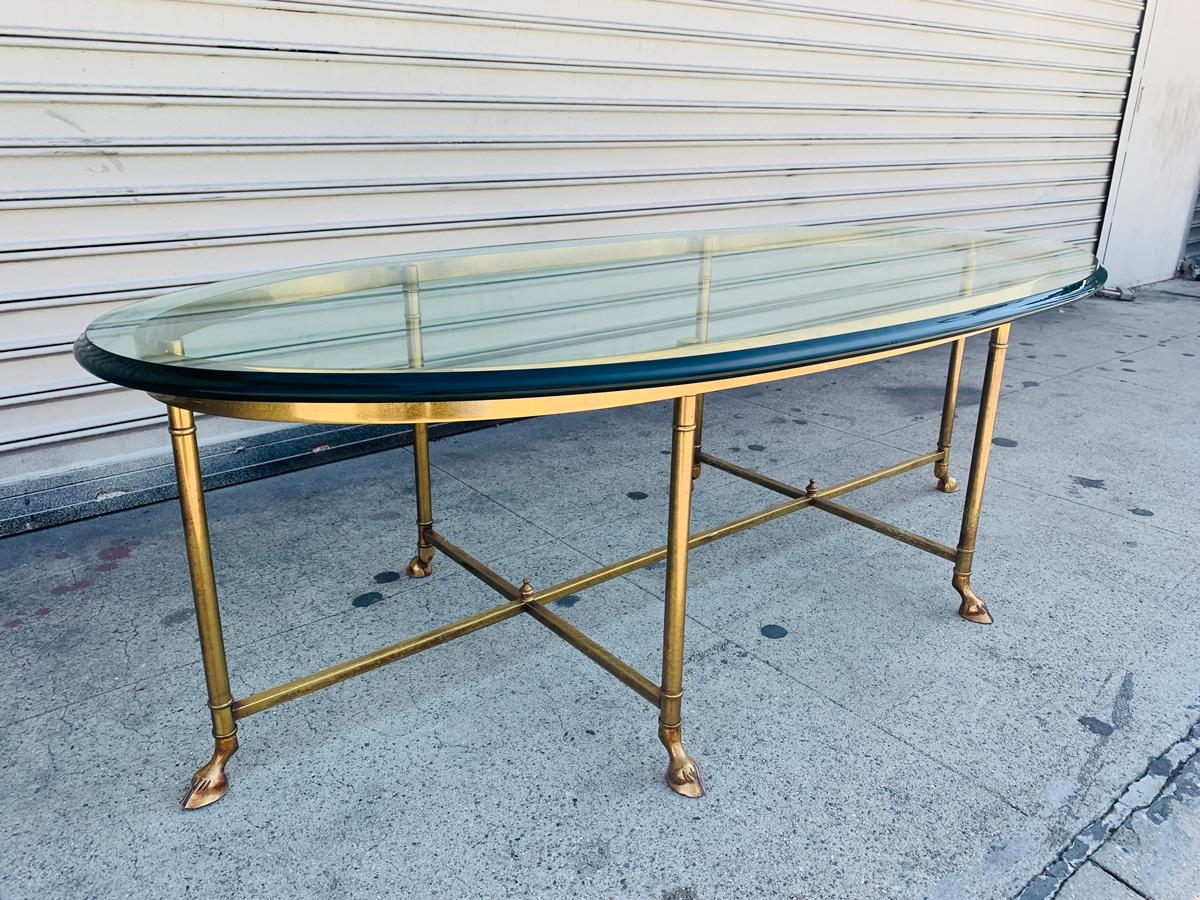 Brass and Glass Hooved Feet Coffee Table by La Barge 4