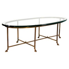 Brass and Glass Hooved Feet Coffee Table by La Barge