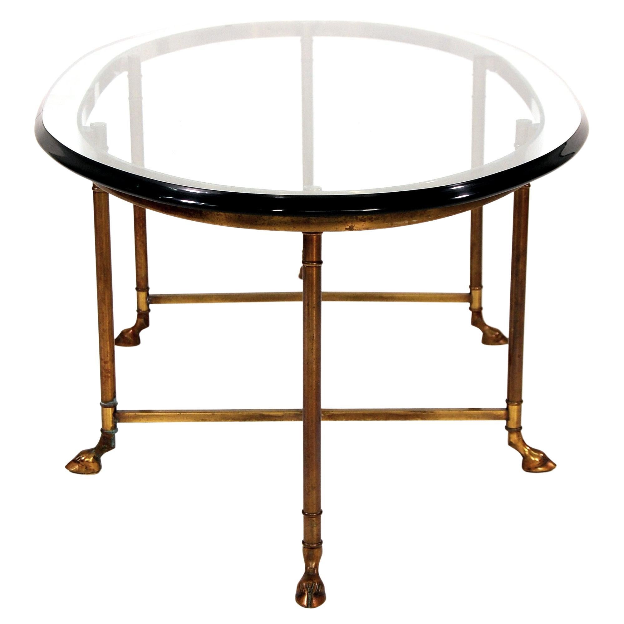 Italian Brass and Glass Hooved Feet Coffee Table by La Barge