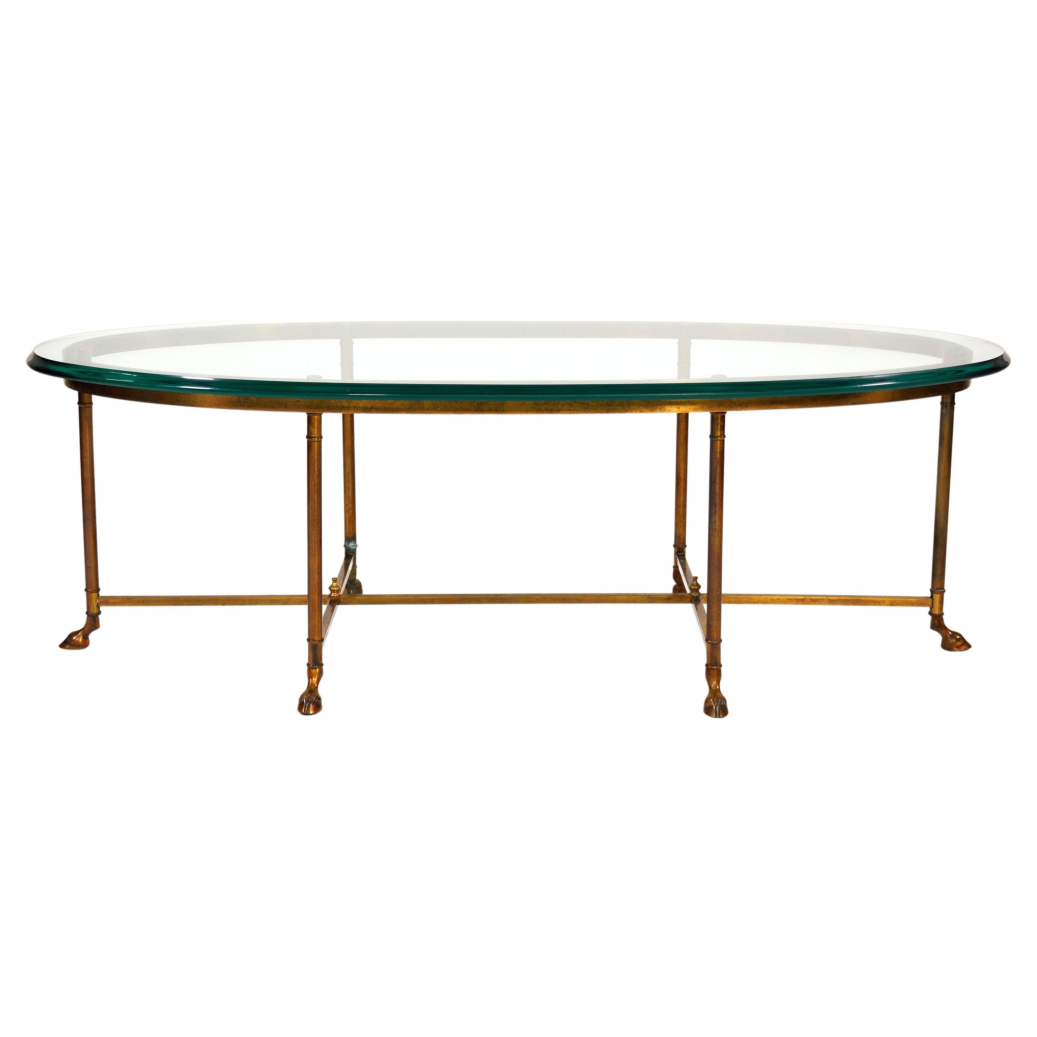Brass and Glass Hooved Feet Coffee Table by La Barge In Good Condition In Miami, FL