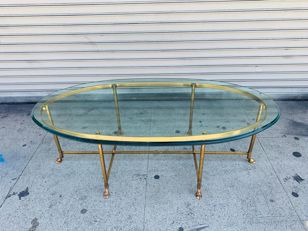 Late 20th Century Brass and Glass Hooved Feet Coffee Table by La Barge
