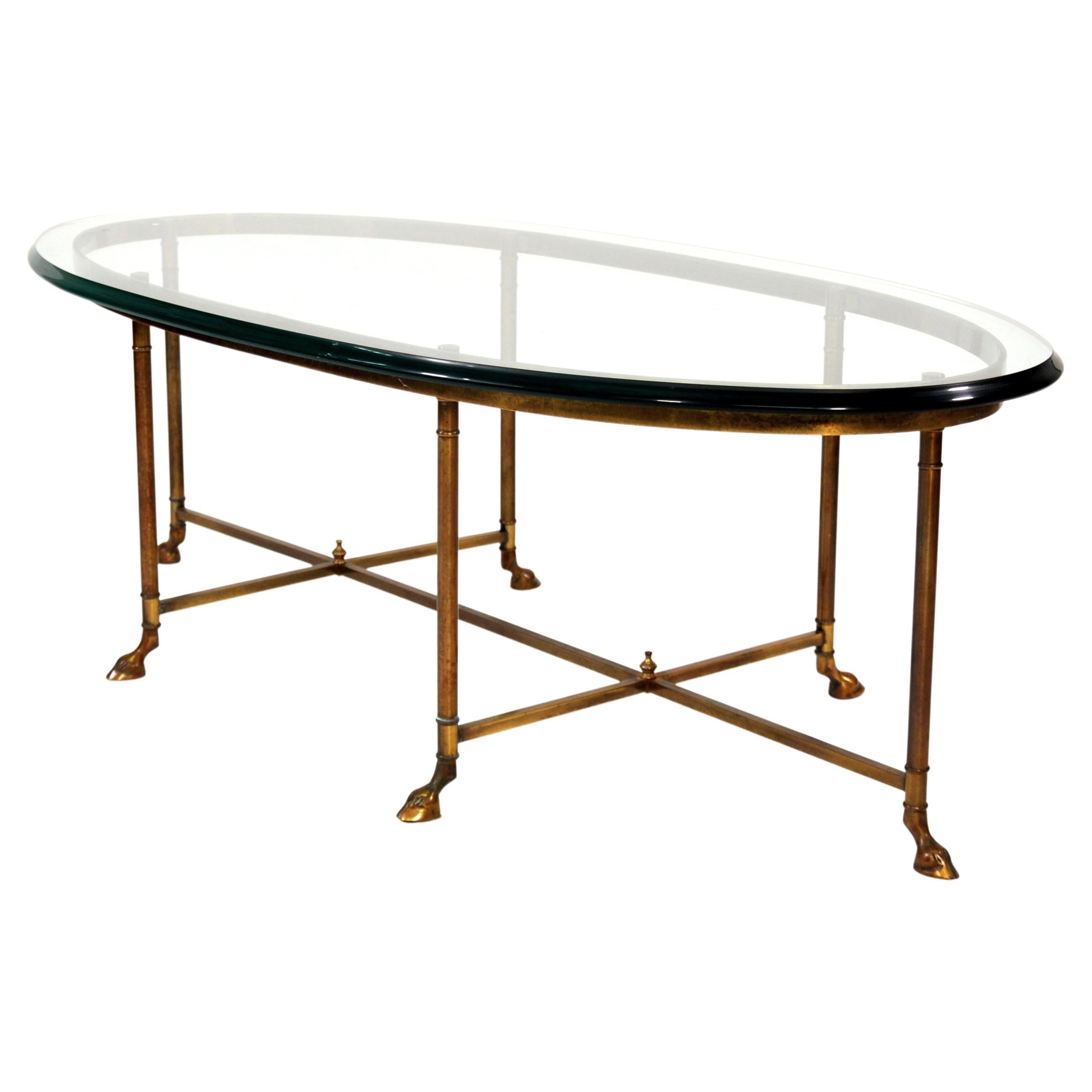 Brass and Glass Hooved Feet Coffee Table by La Barge 1