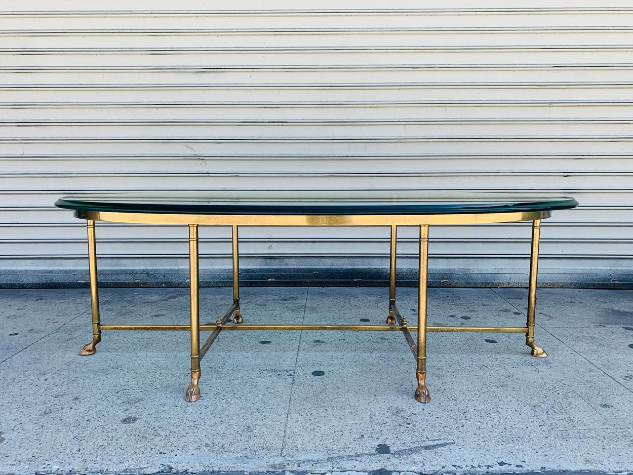 Brass and Glass Hooved Feet Coffee Table by La Barge 3