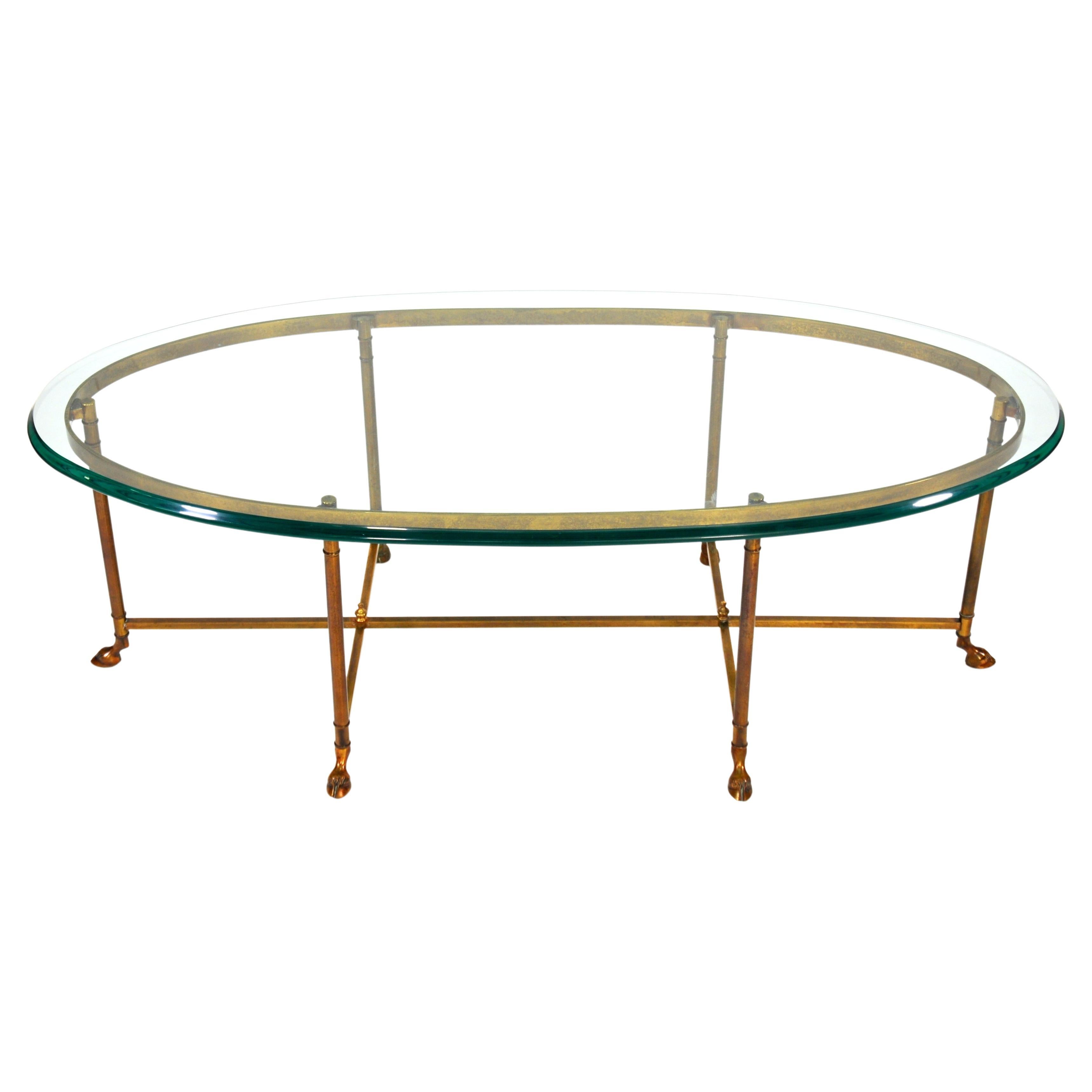 Brass and Glass Hooved Feet Coffee Table by La Barge at 1stDibs