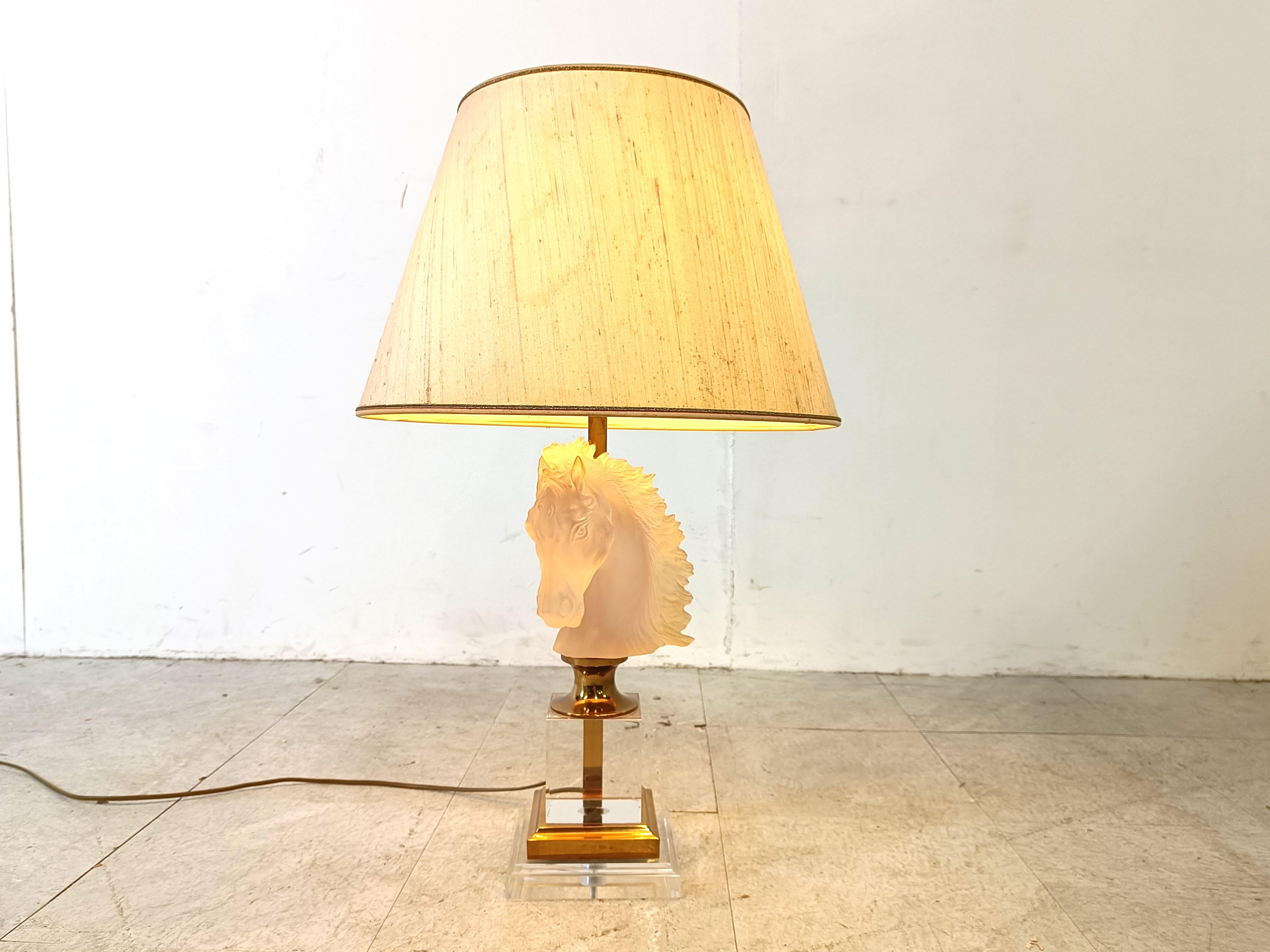 Brass and glass Horse Head Table Lamp, 1970s France For Sale 1