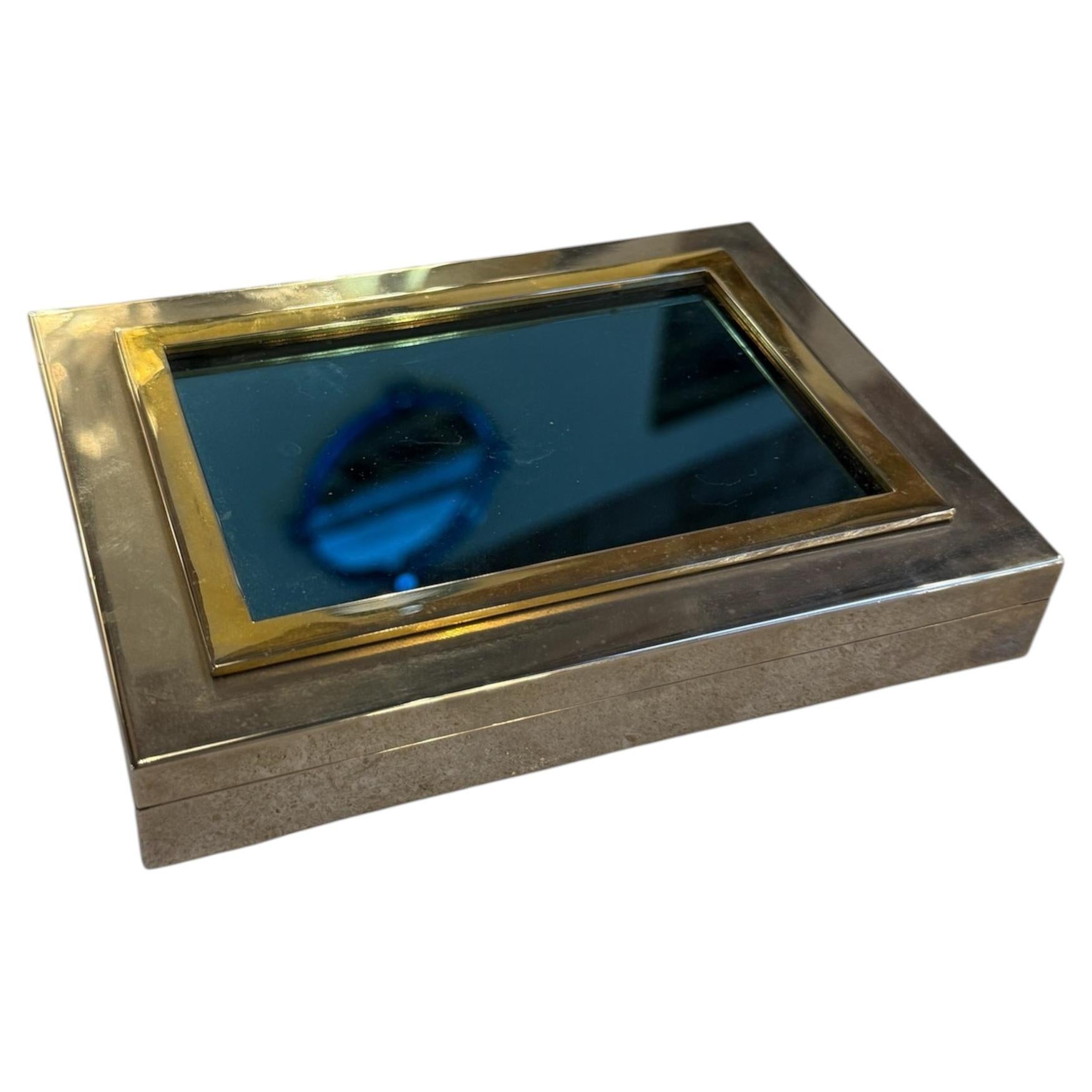 Brass and Glass Humidor Box with Wood Interior, 1970s For Sale