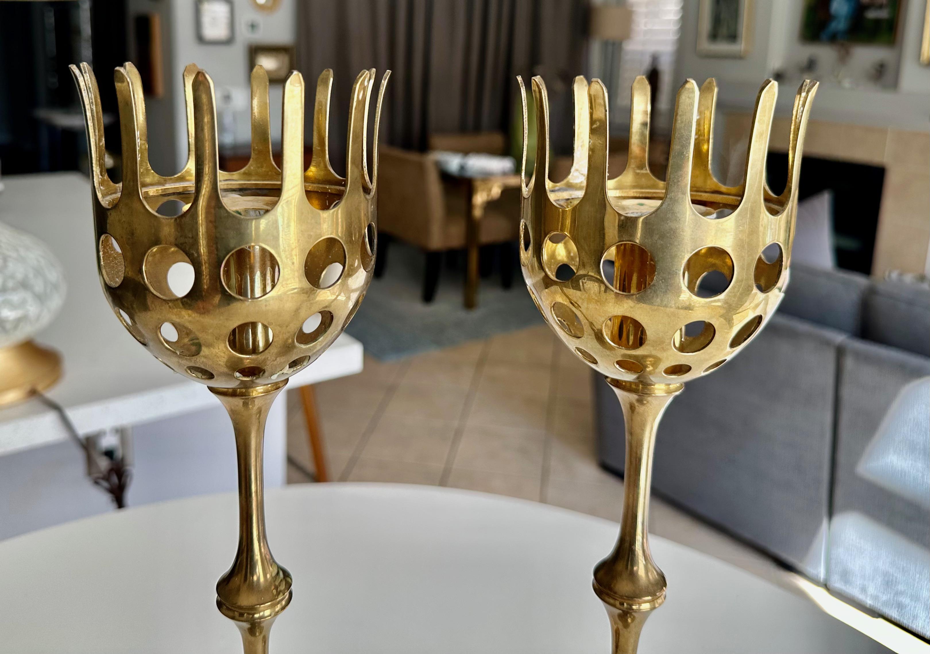 Brass and Glass Hurricane Candles Holders by Bijørn Wiinblad For Sale 5