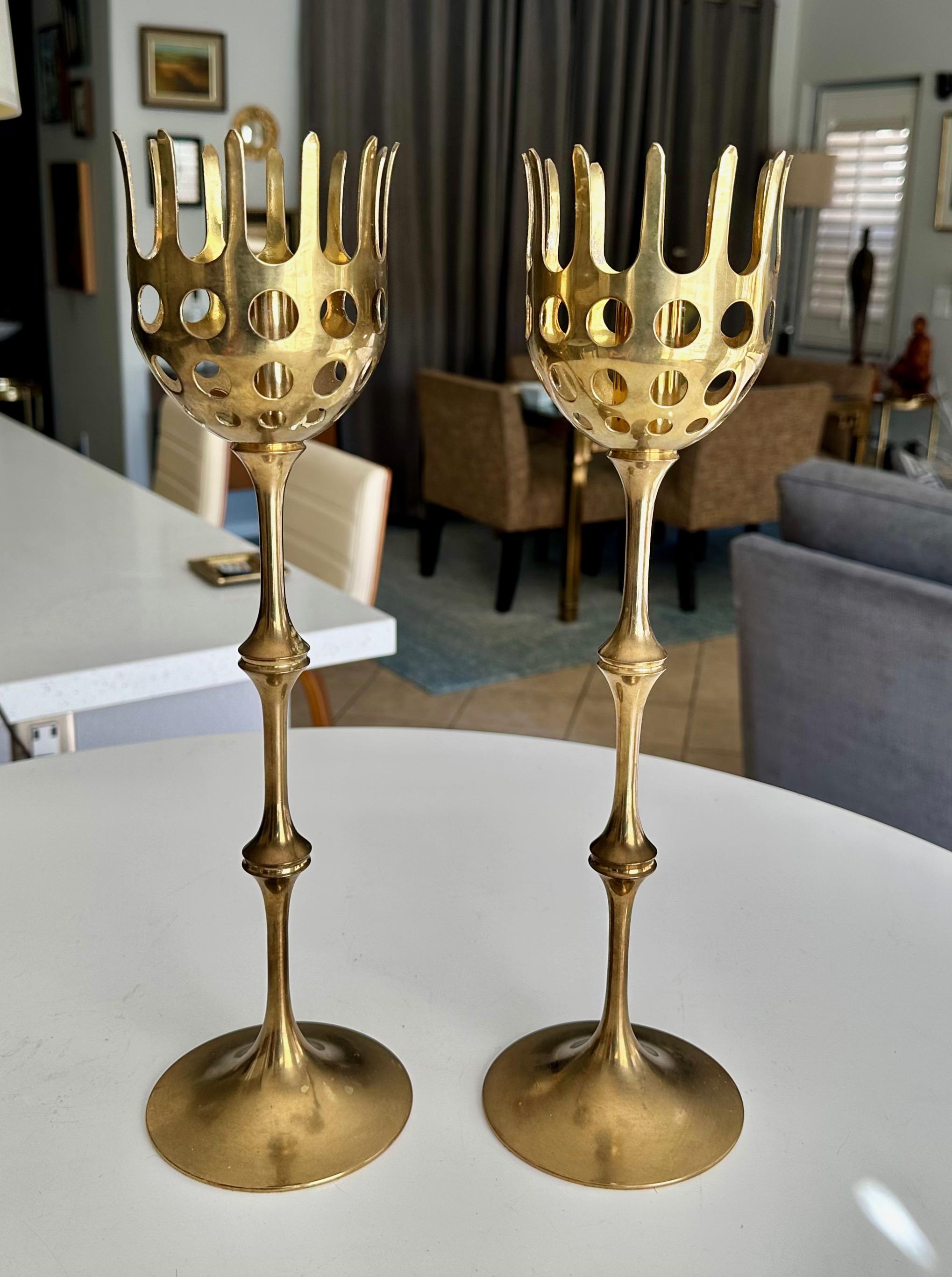 Brass and Glass Hurricane Candles Holders by Bijørn Wiinblad For Sale 6