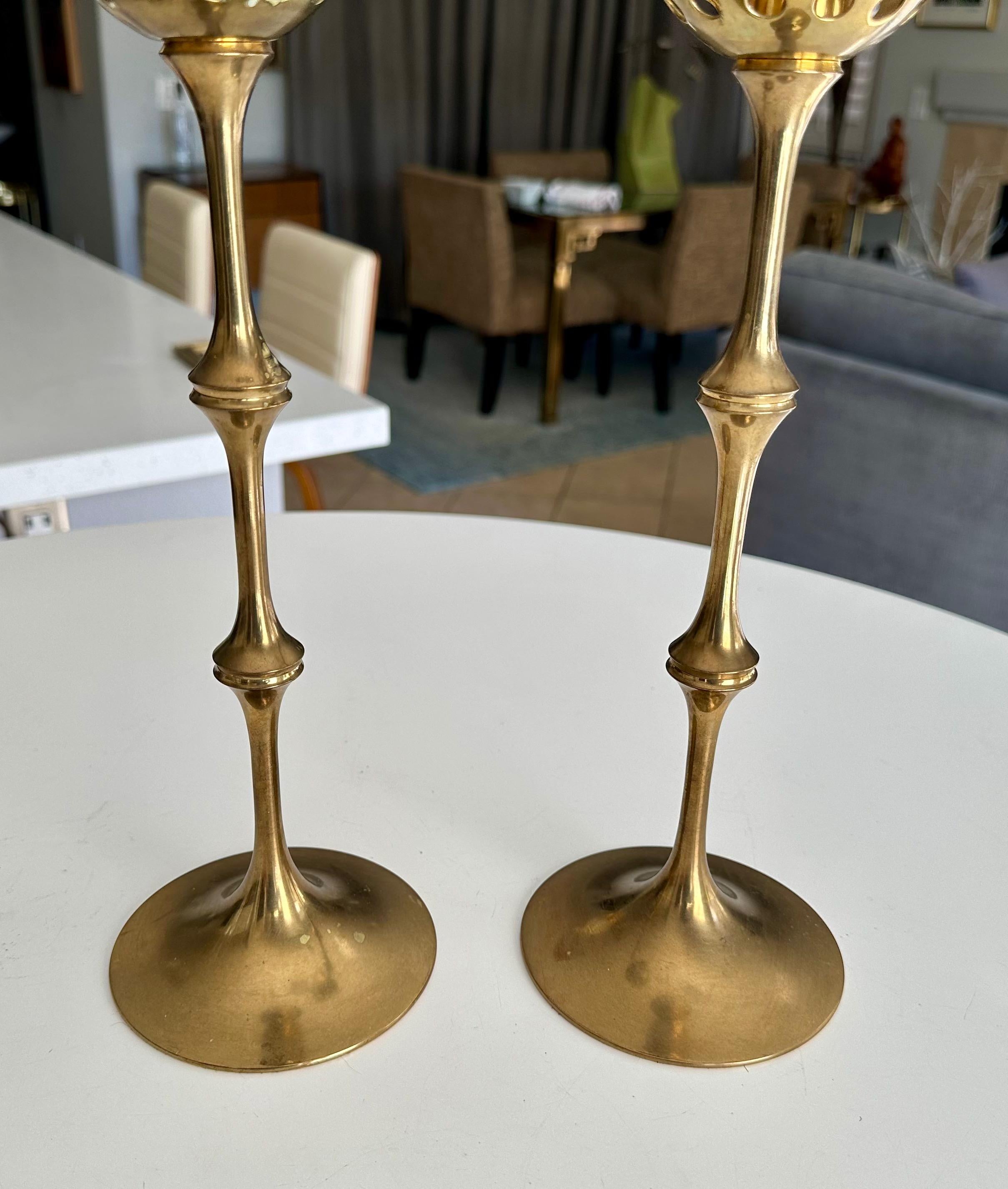 Brass and Glass Hurricane Candles Holders by Bijørn Wiinblad For Sale 7