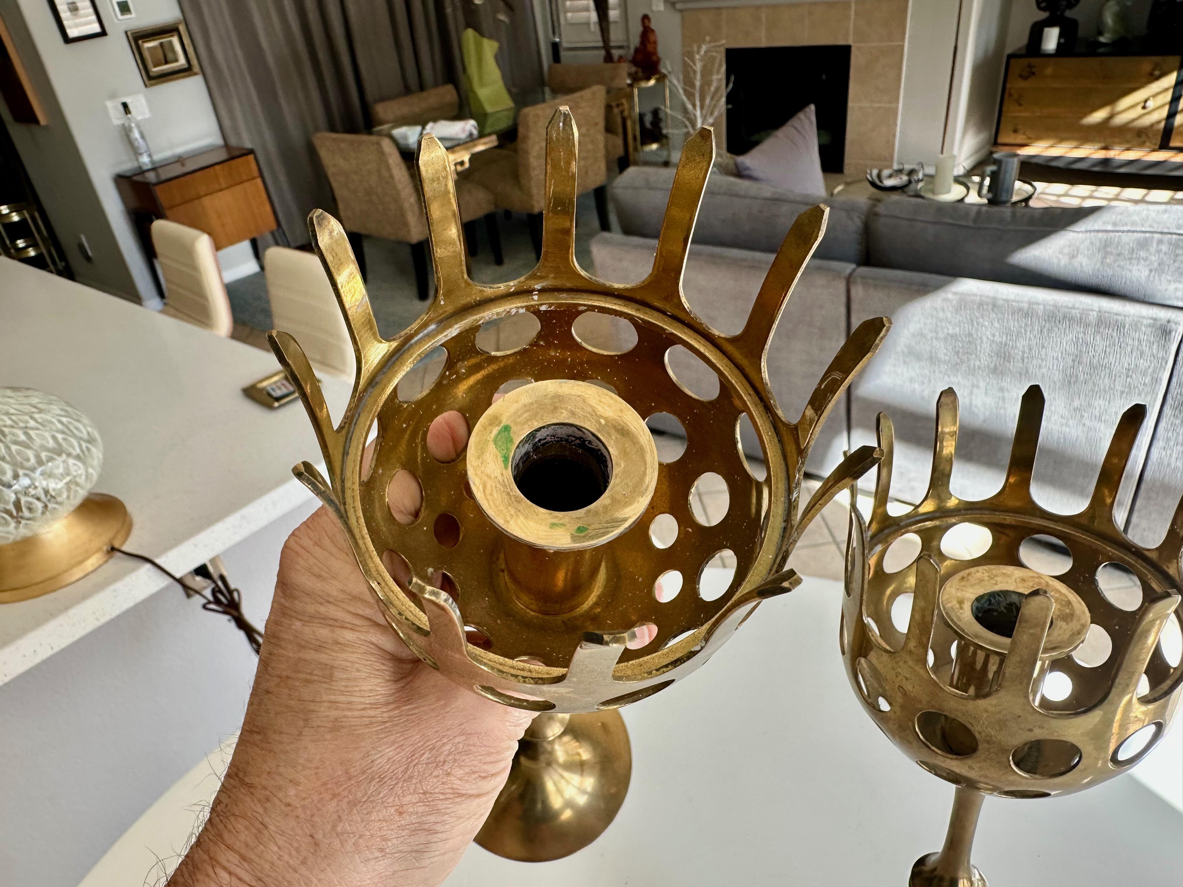 Brass and Glass Hurricane Candles Holders by Bijørn Wiinblad For Sale 10
