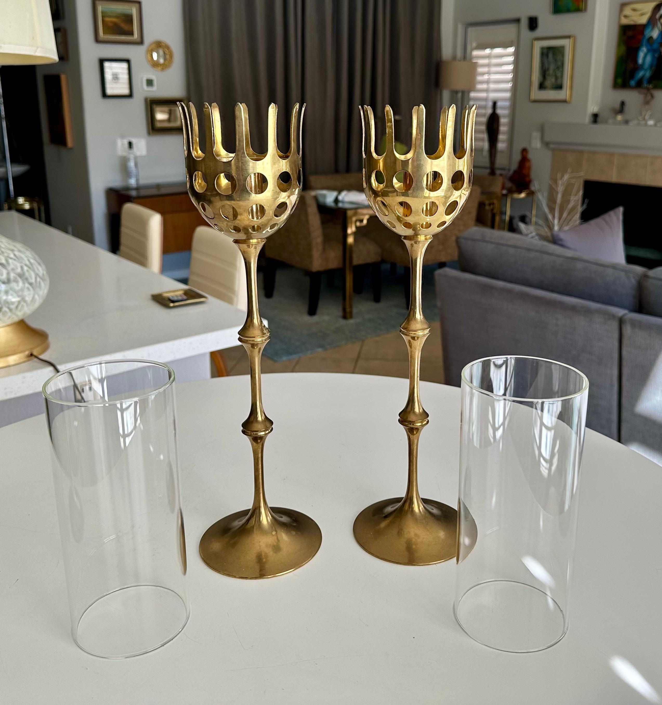 Brass and Glass Hurricane Candles Holders by Bijørn Wiinblad For Sale 11