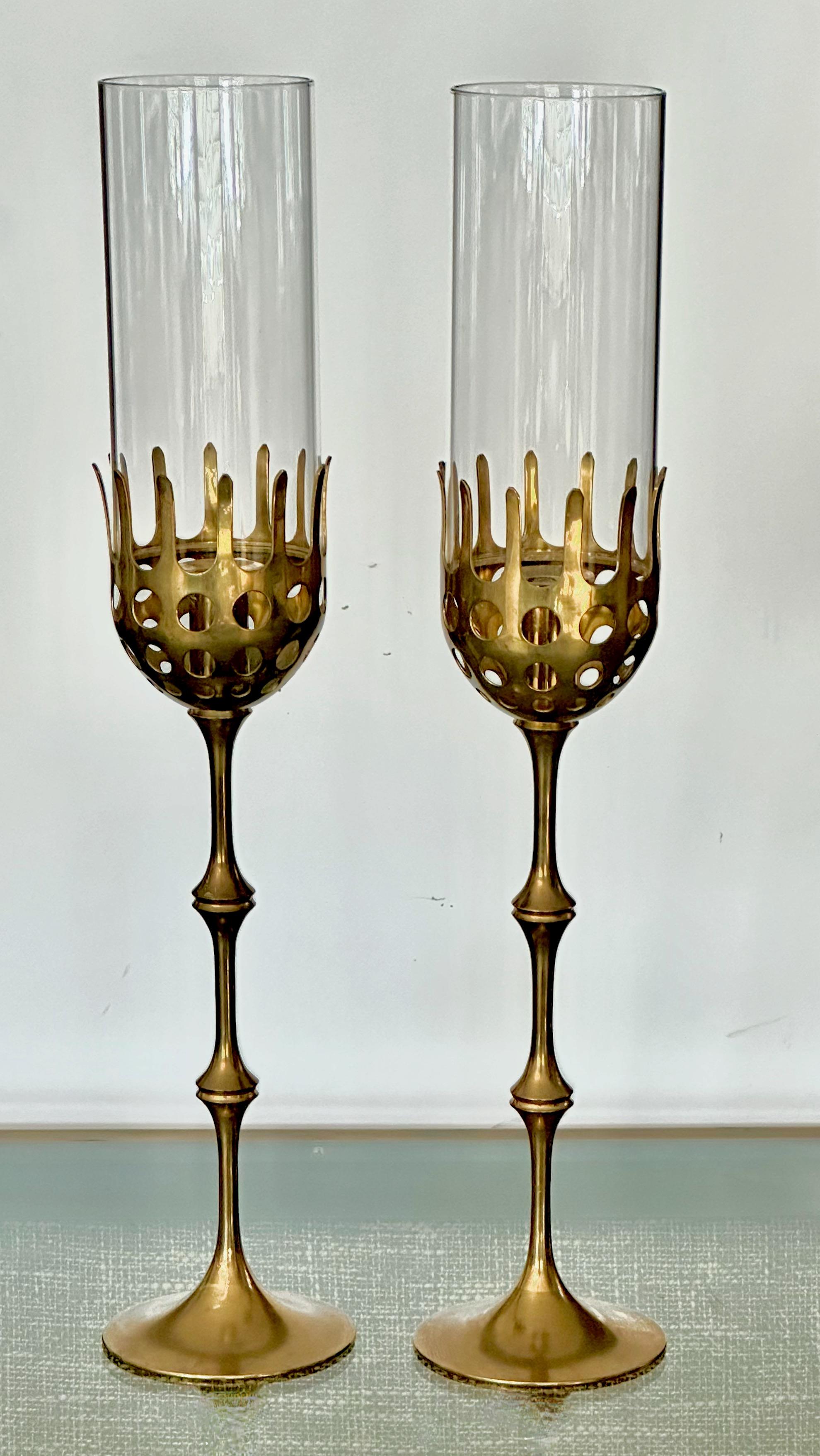 Brass and Glass Hurricane Candles Holders by Bijørn Wiinblad For Sale 14