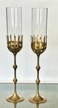 Brass and Glass Hurricane Candles Holders by Bijørn Wiinblad