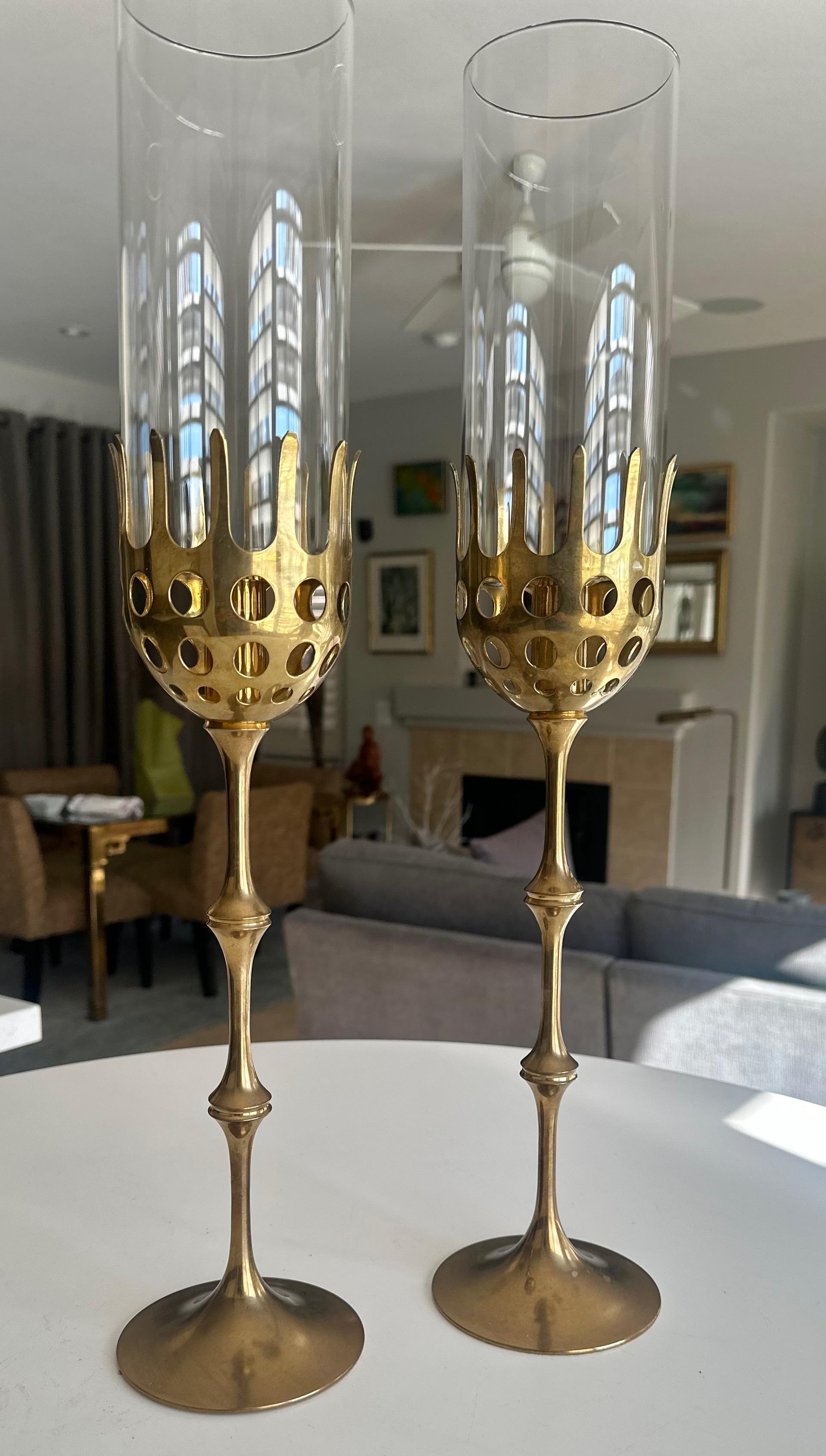 Late 20th Century Brass and Glass Hurricane Candles Holders by Bijørn Wiinblad For Sale