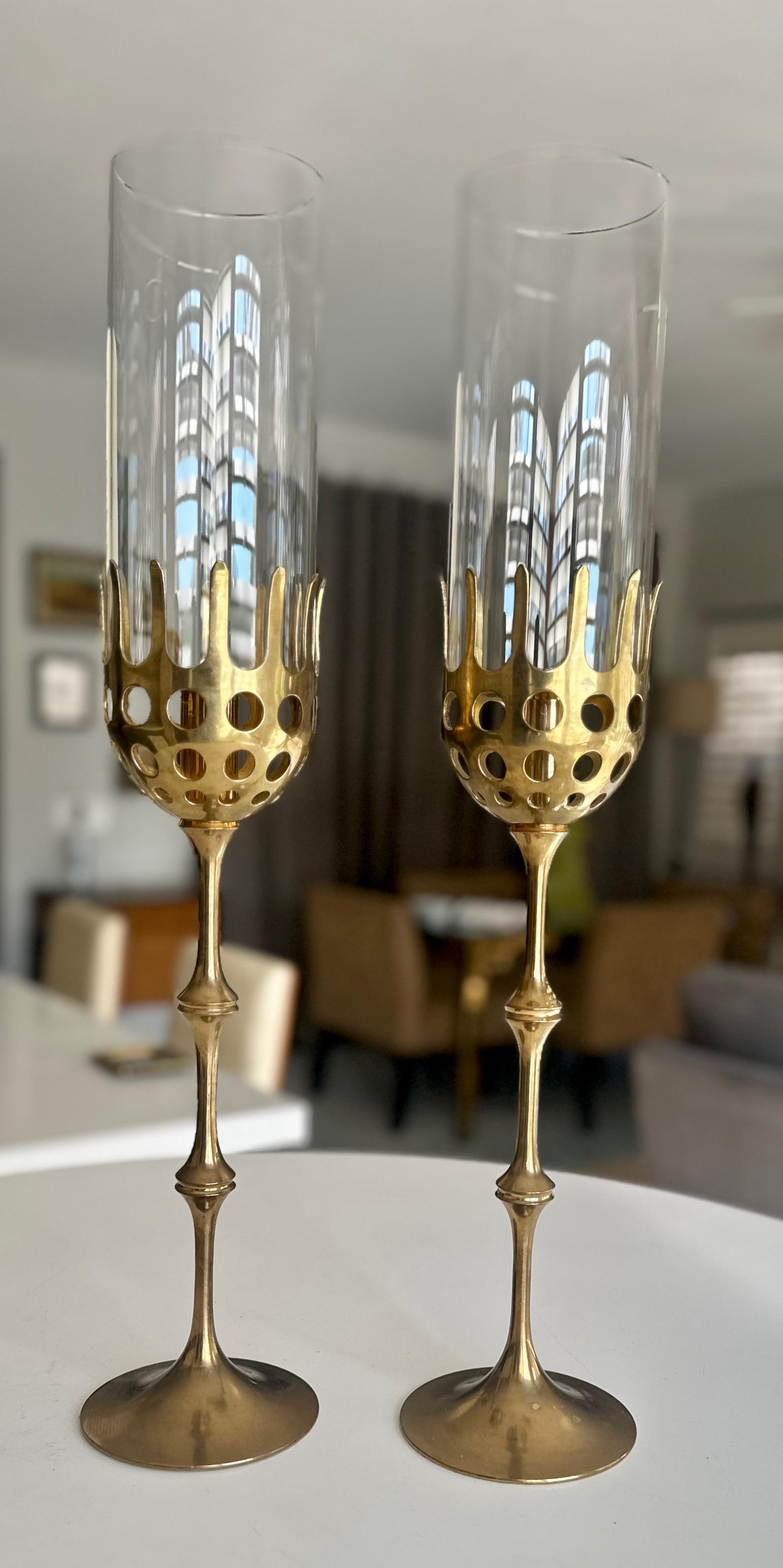Brass and Glass Hurricane Candles Holders by Bijørn Wiinblad For Sale 1