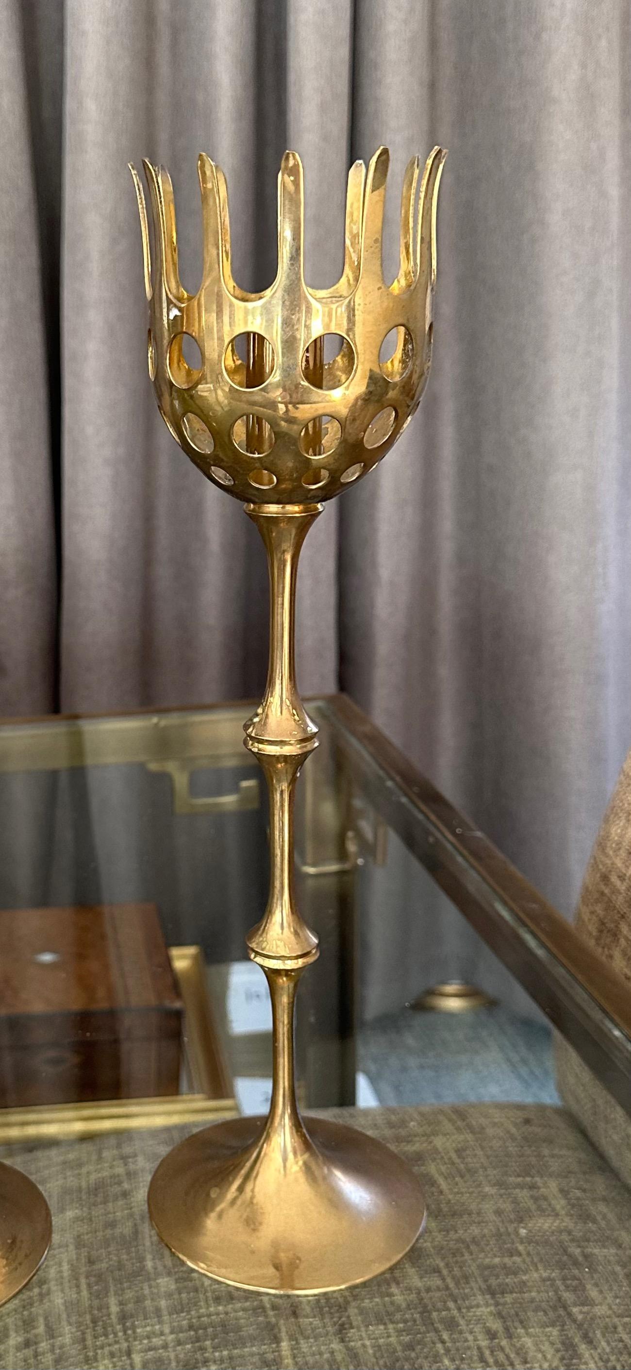 Brass and Glass Hurricane Candles Holders by Bijørn Wiinblad For Sale 2