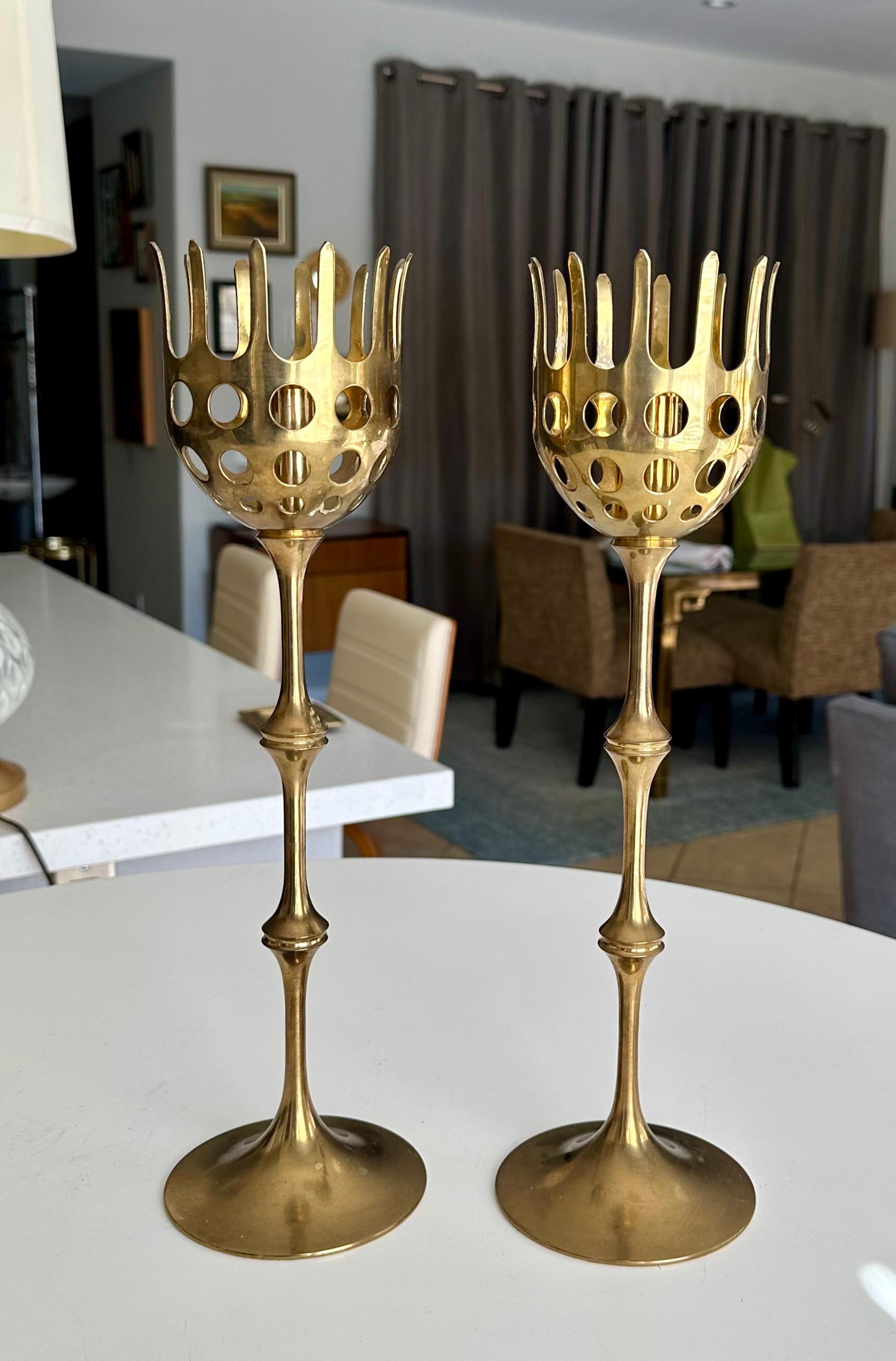 Brass and Glass Hurricane Candles Holders by Bijørn Wiinblad For Sale 3