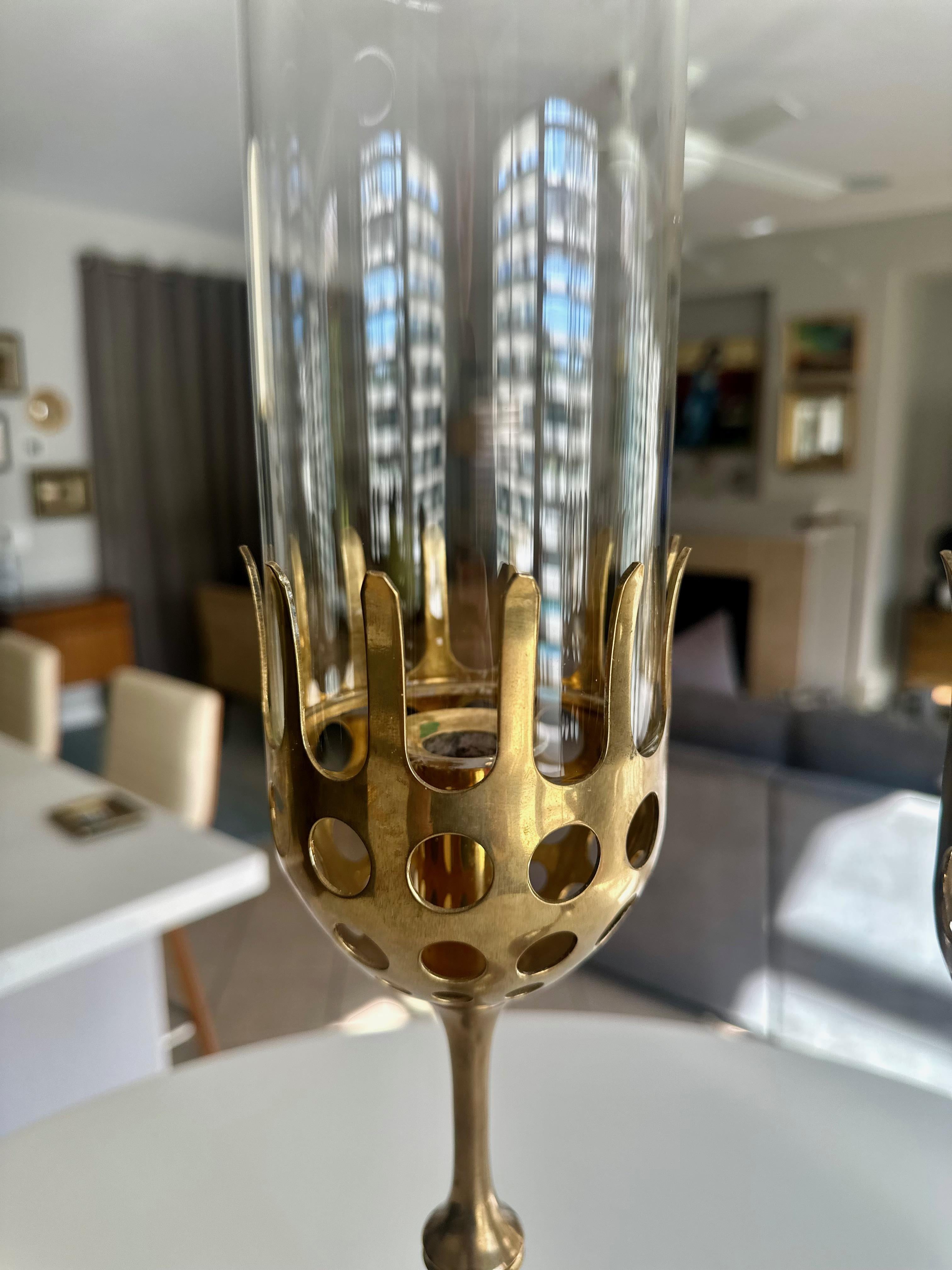 Brass and Glass Hurricane Candles Holders by Bijørn Wiinblad For Sale 4