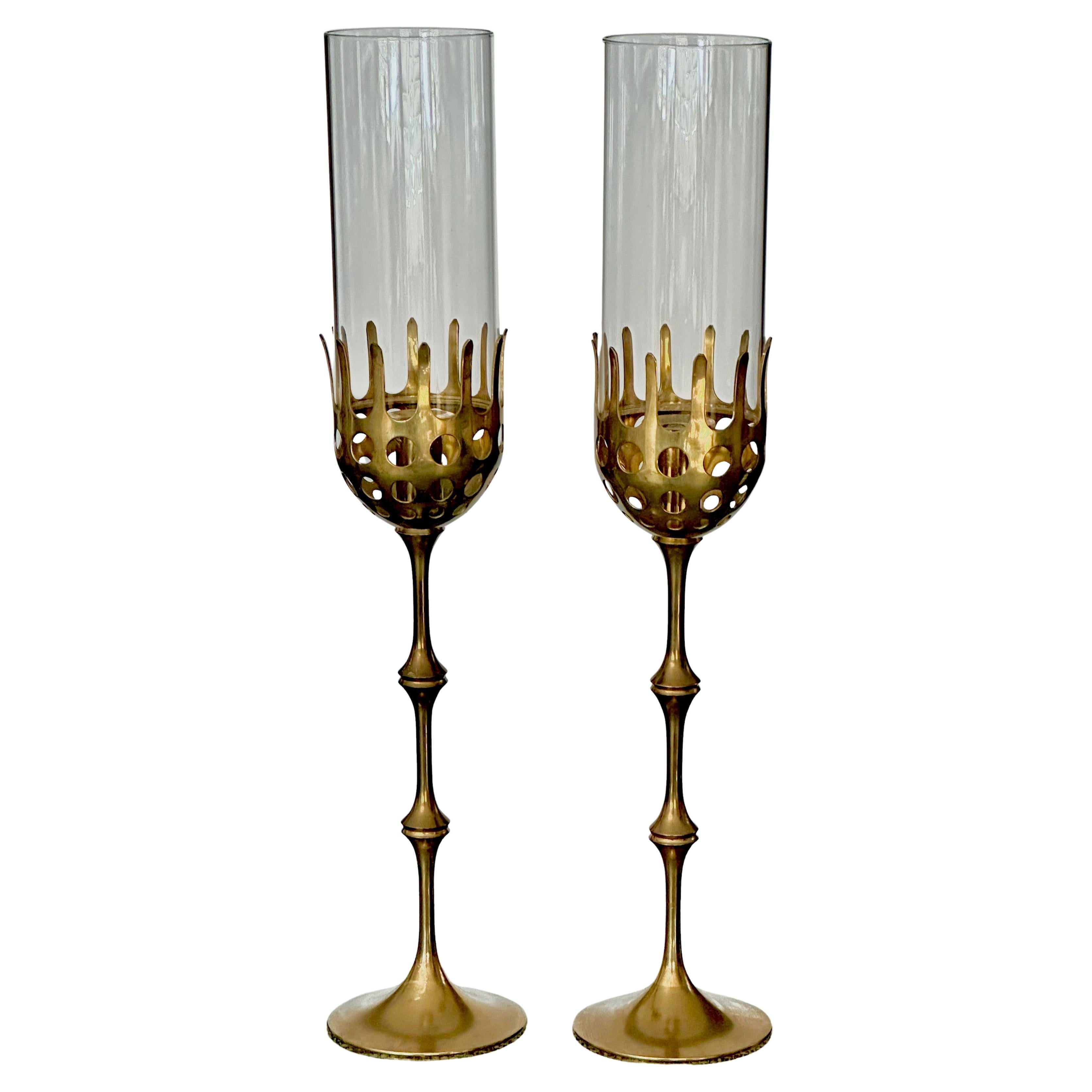 Brass and Glass Hurricane Candles Holders by Bijørn Wiinblad For Sale