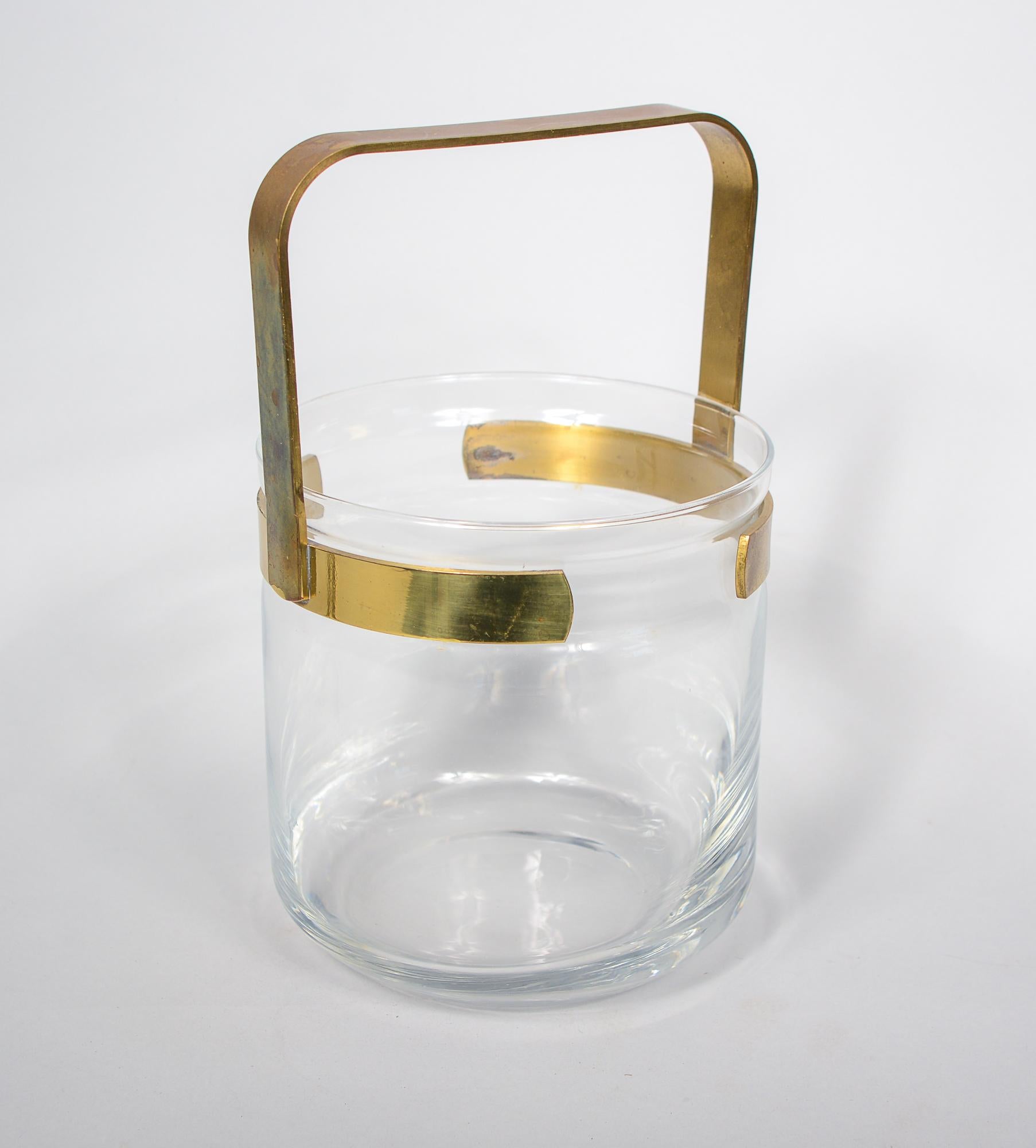 Mid-Century Modern Italian Brass and Glass Ice Bucket For Sale