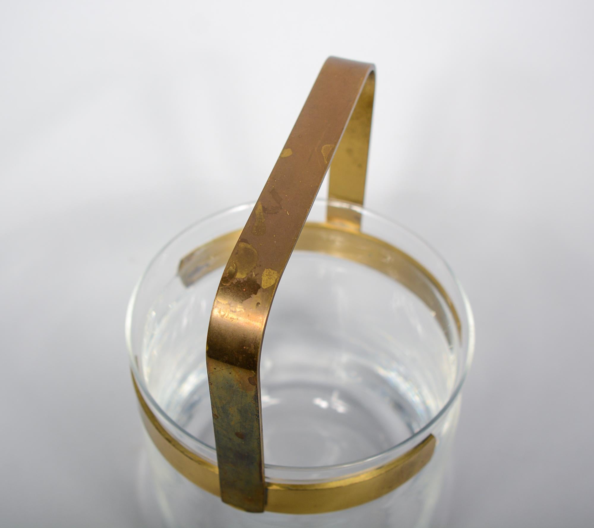 Italian Brass and Glass Ice Bucket In Good Condition For Sale In San Mateo, CA