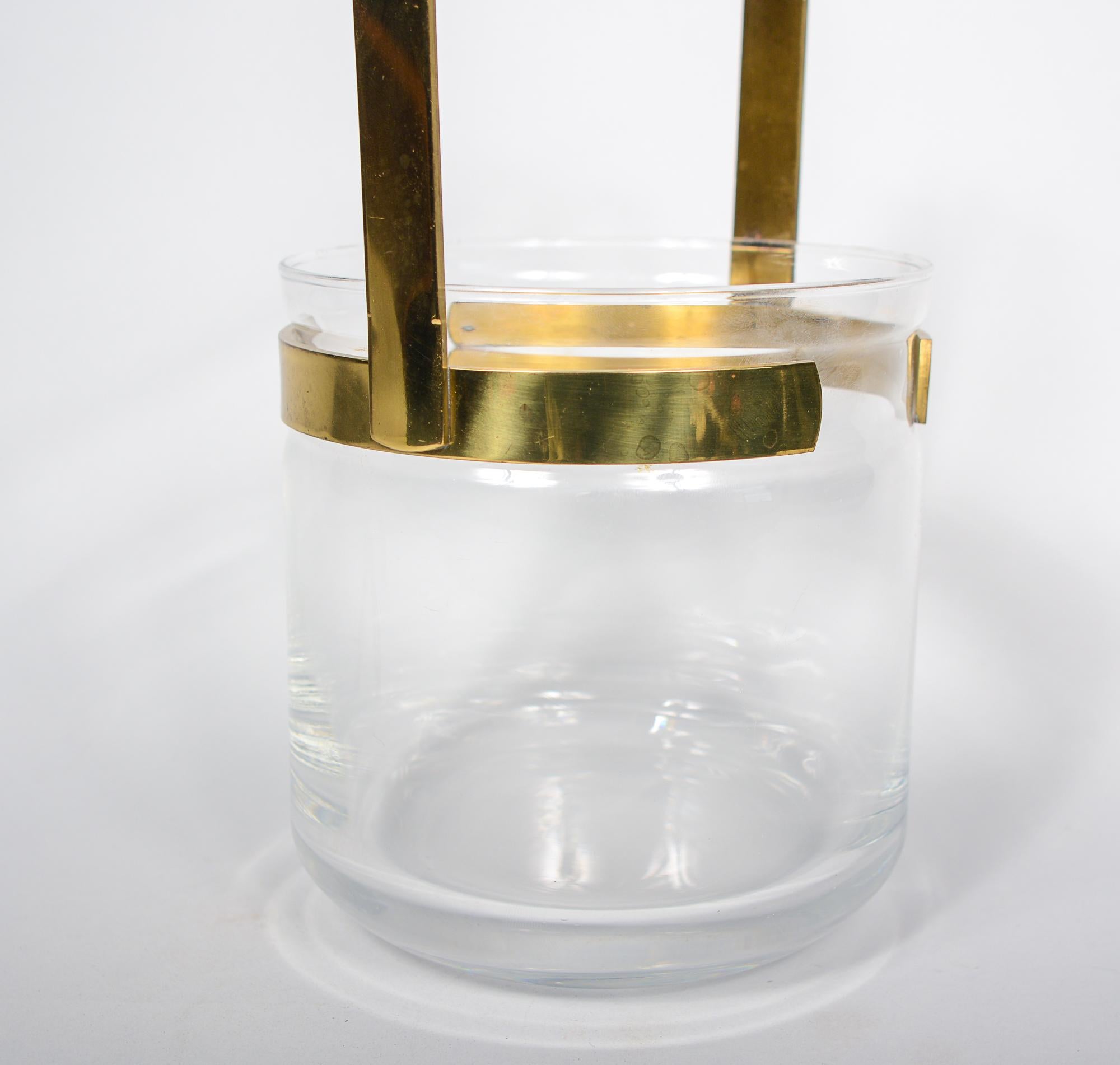 Italian Brass and Glass Ice Bucket For Sale 1